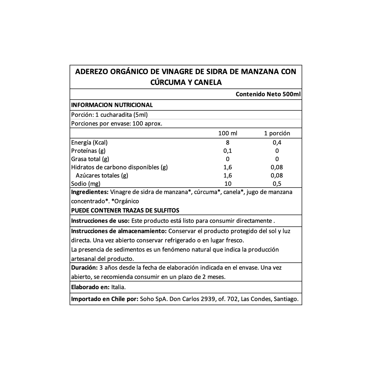 Vinagre Manzana Org. Canela y Cúrcuma Andrea Milano 1x500ml-4