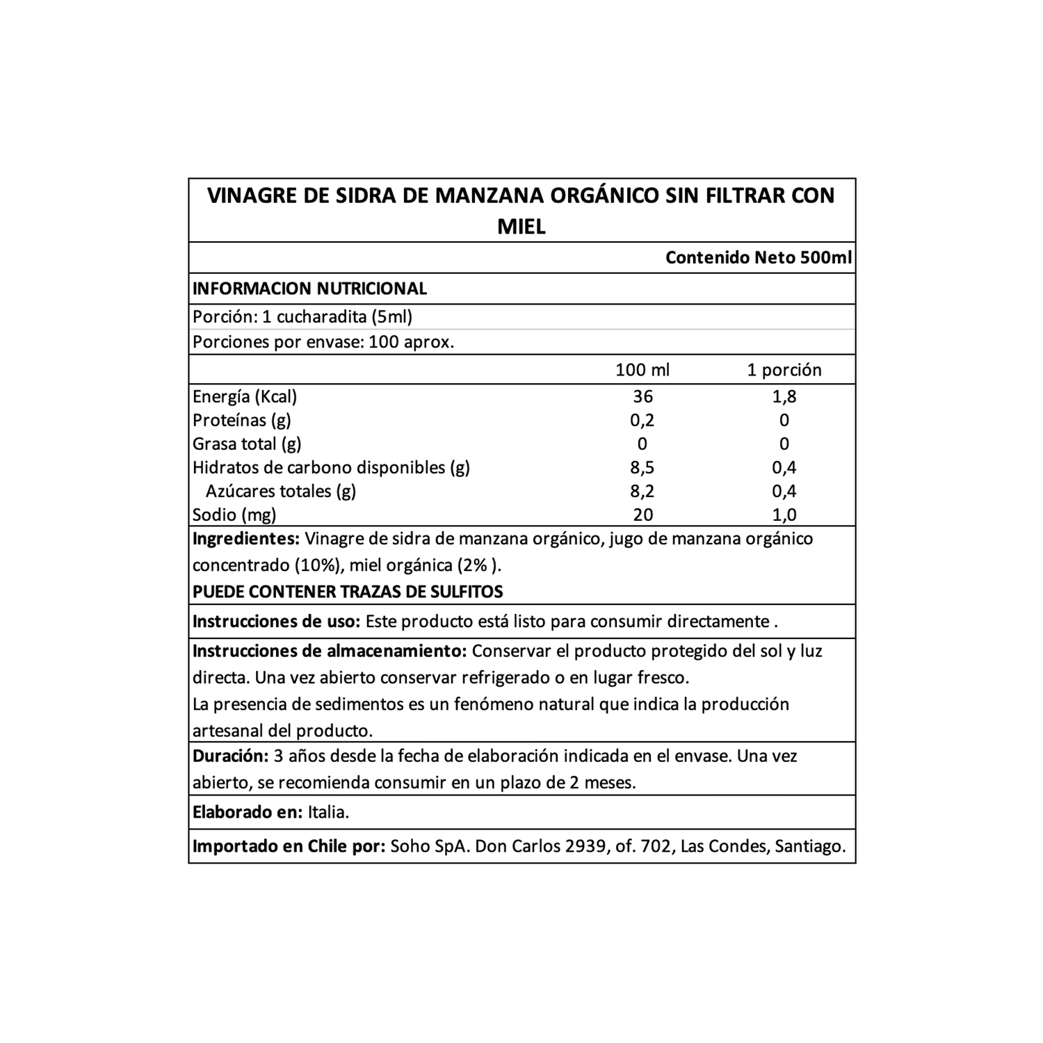 Vinagre Manzana Org. con Madre y Miel Andrea Milano 1x500ml-4