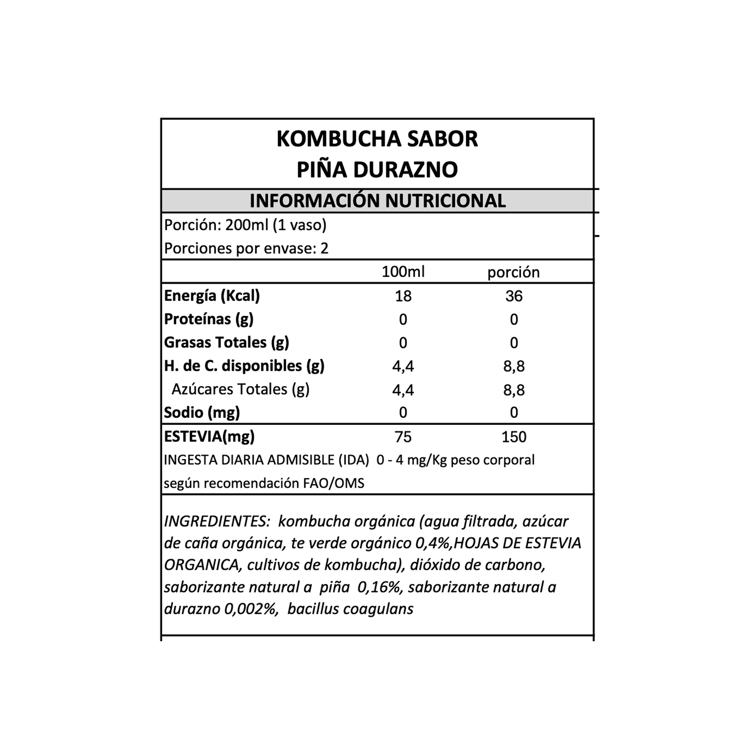 Kombucha Piña Durazno Gutsy Captain - 400 ml -4