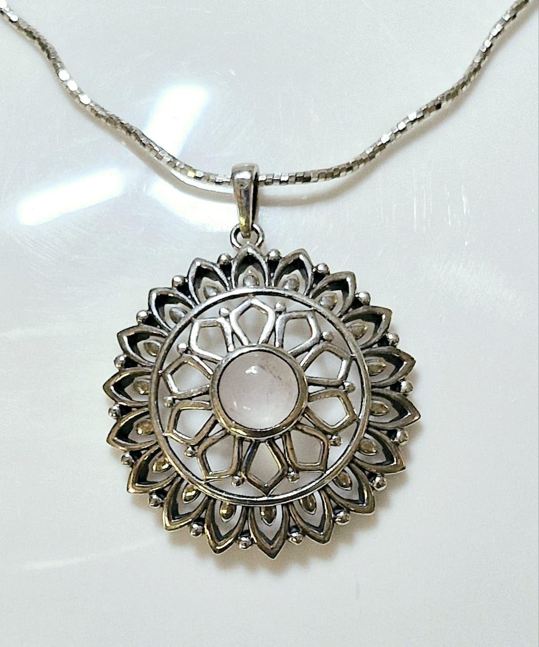 Collar Flor Flama Rosada Plata 925-2