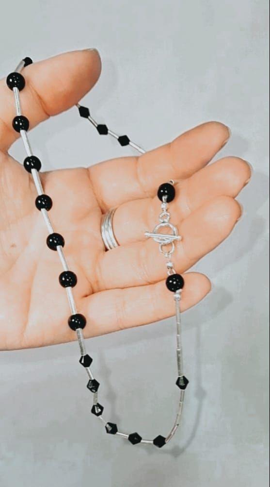 Gargantilla Choker Perla Onix Plata 925-2