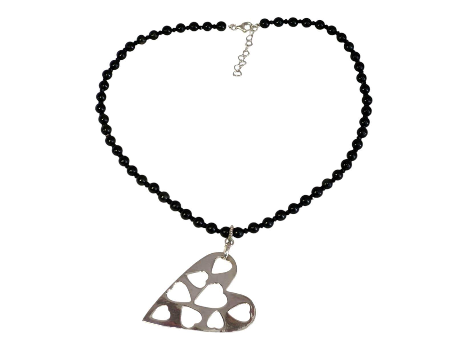 Collar Cristales negros de Corazón Plata 925-2