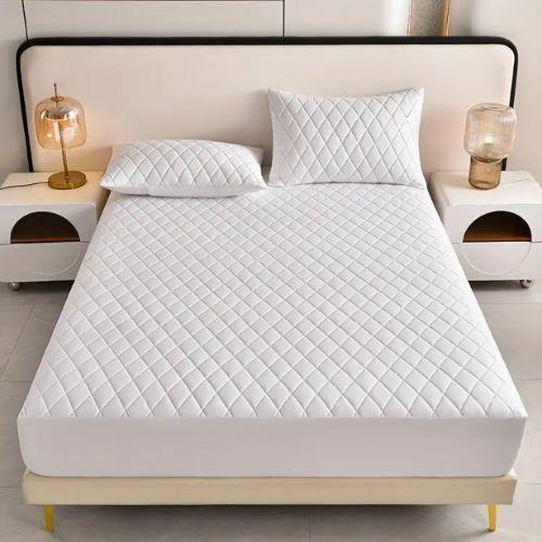 Cubre Colchón 2 Plazas Algodón Egipcio 300 Hilos Liso Blanco-2