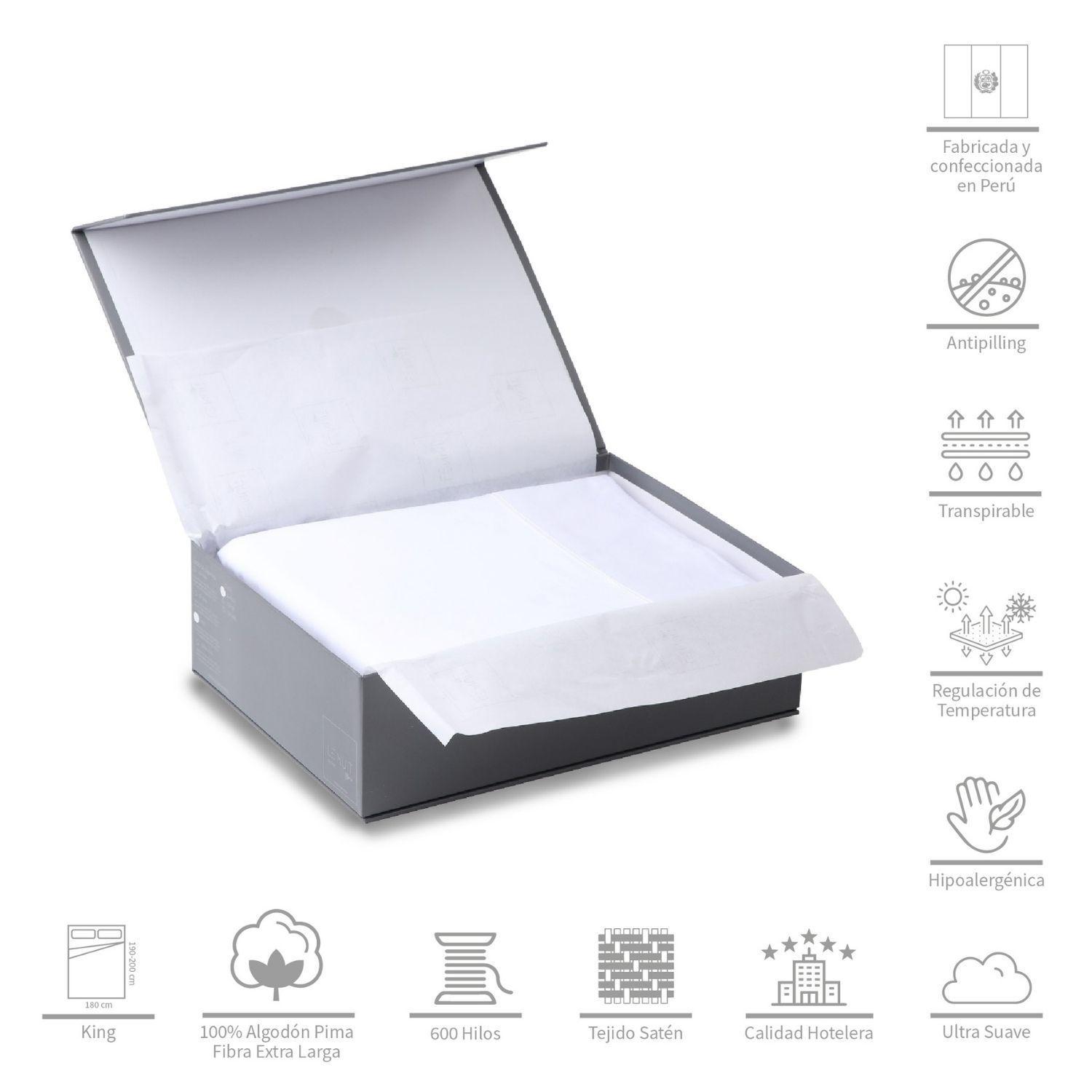 Sábanas Super King Algodón Giza Saten Egipcio 600 Hilos Gris-1