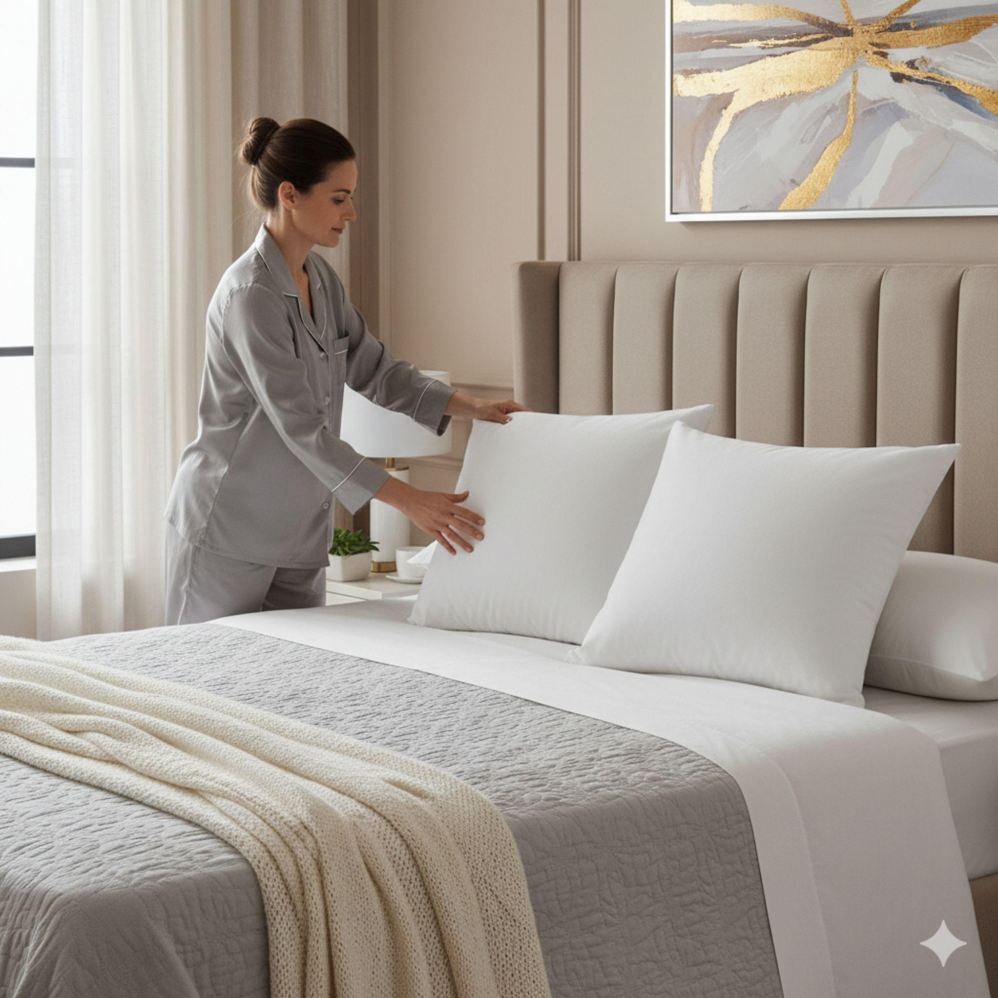 Set 2 Almohadas 350 Gr Microfibra Tela 300 Hilos Algodón Egipcio 45x45 cm Blanco-5