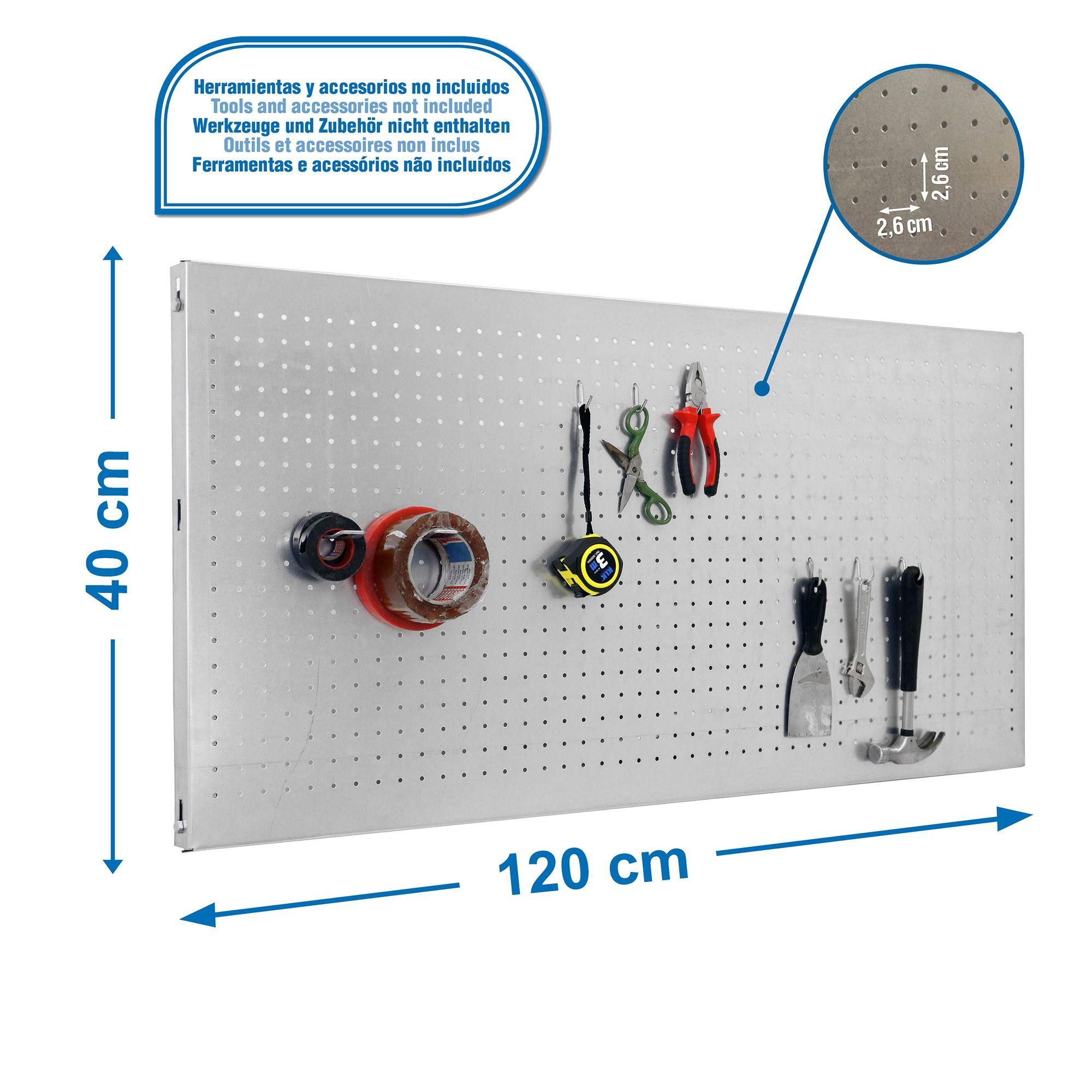 Panel Perforado PanelClik 1200x400 Gris + 8 Ganchos-1