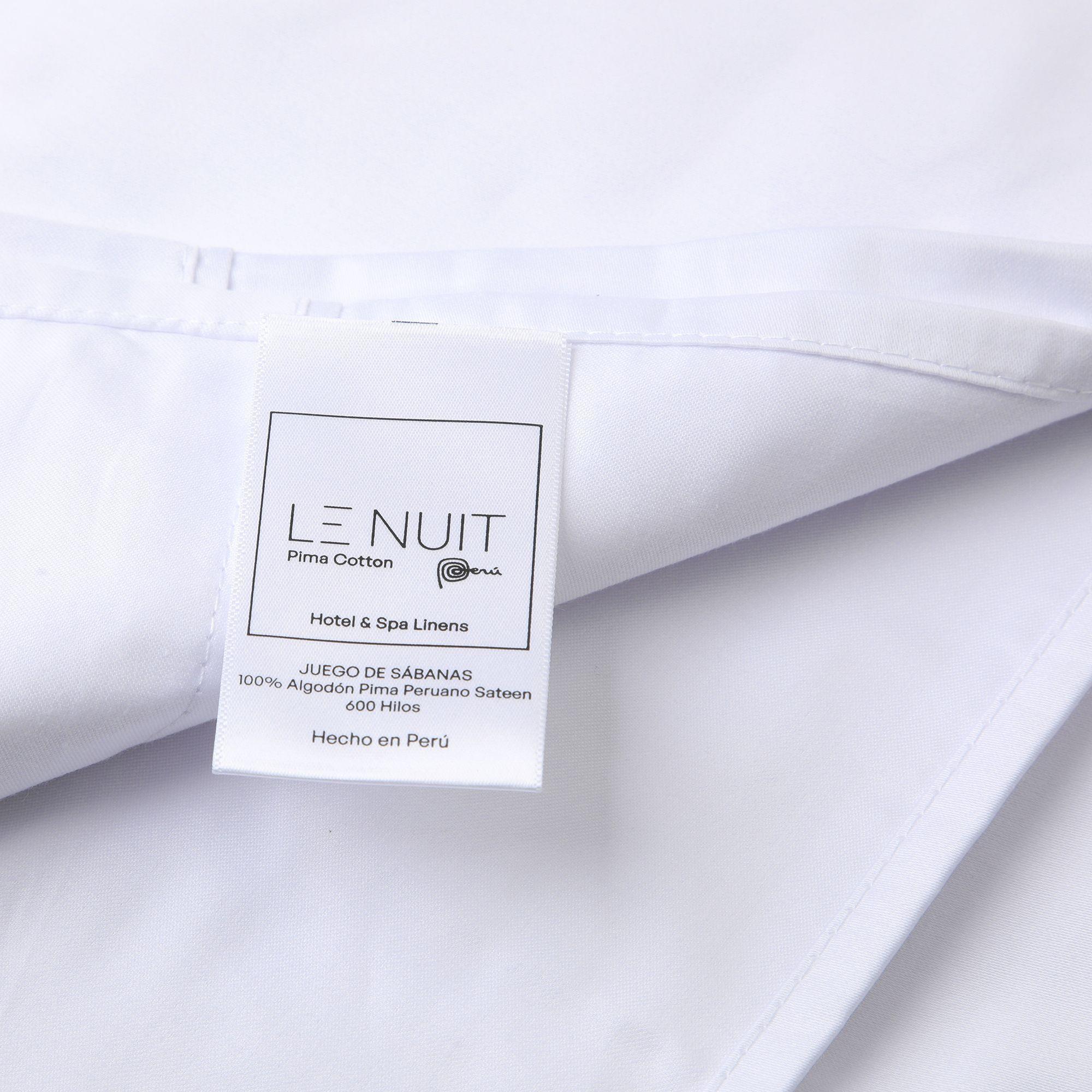 Set Sábanas King 600 Hilos Algodón Pima Peruano Sateen Liso Blanco-2
