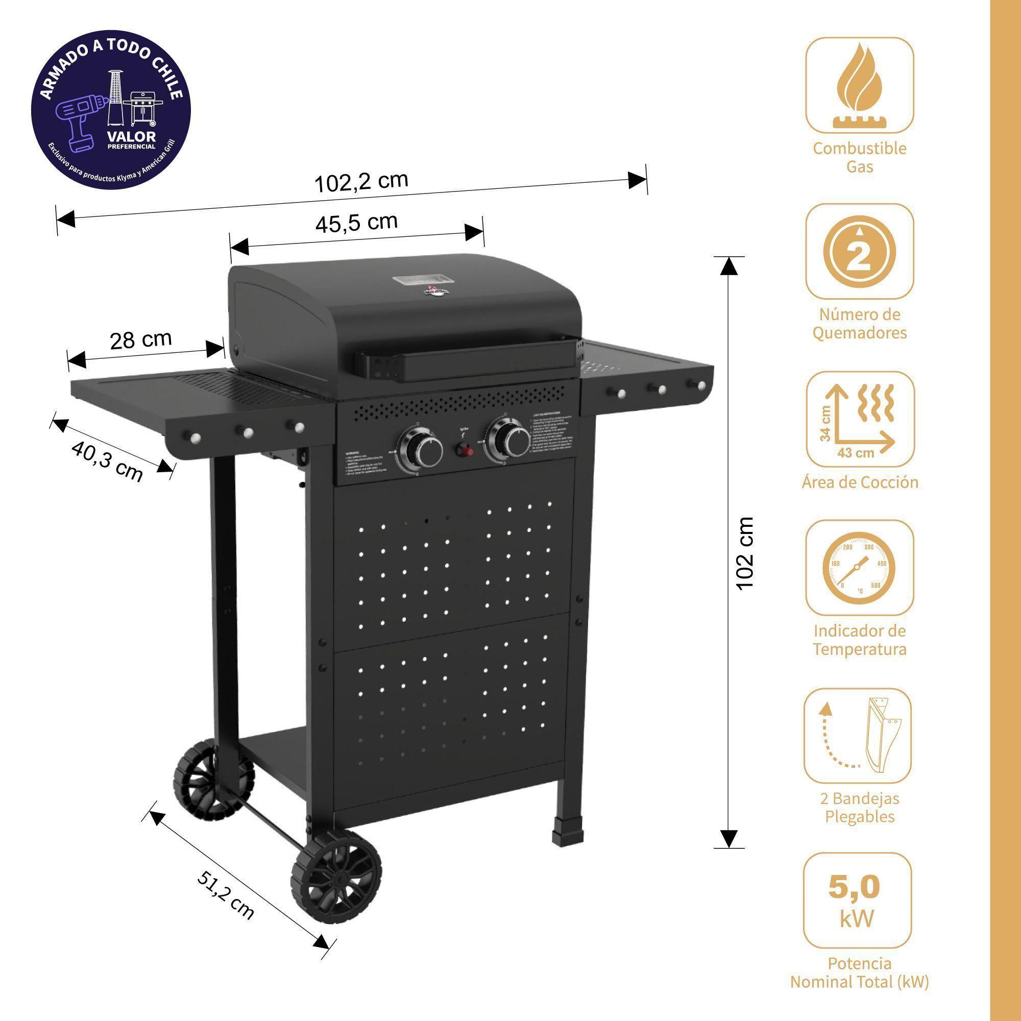 Set Parrilla Gas 2 Quemadores Vermont Black Funda XS-1