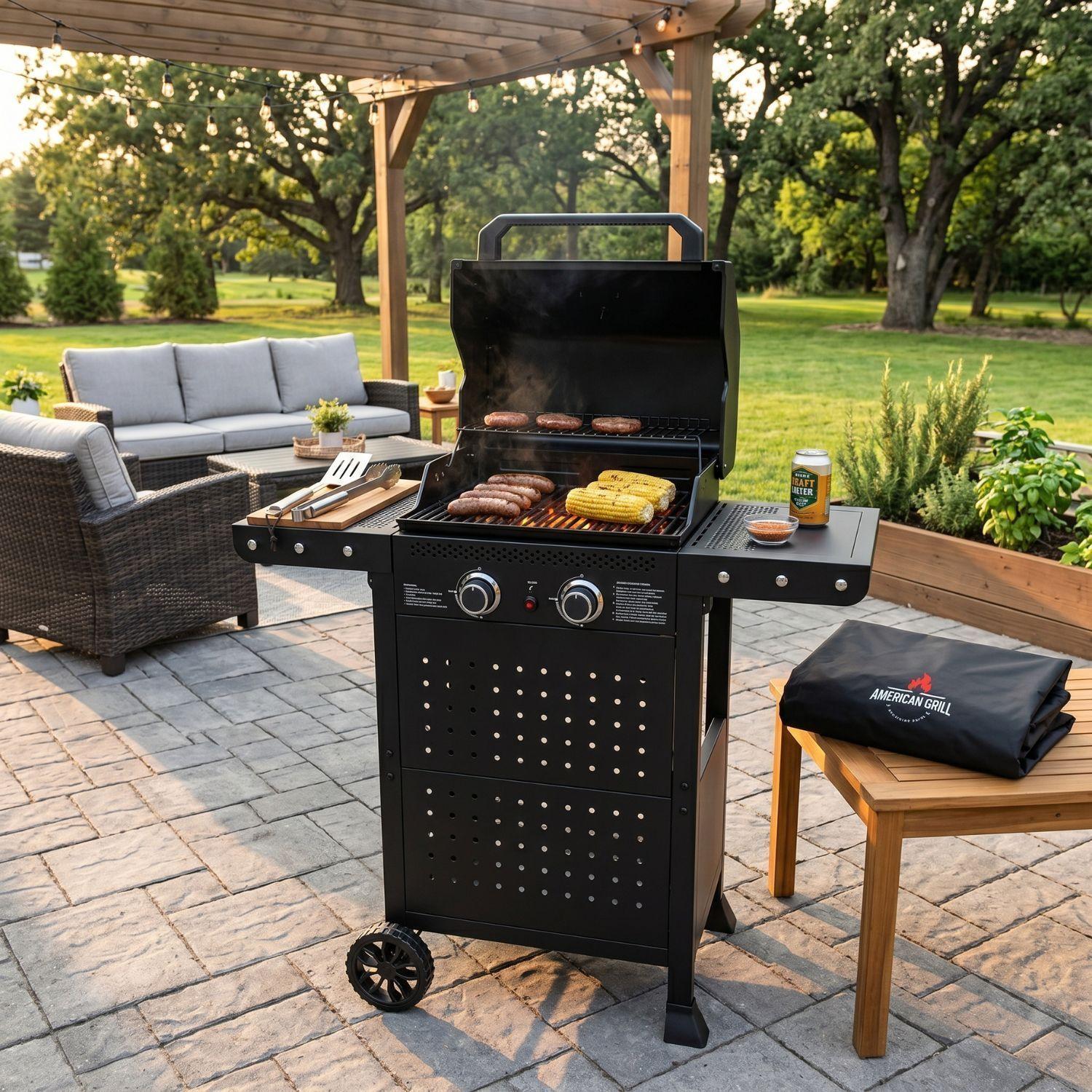 Set Parrilla Gas 2 Quemadores Vermont Black Funda XS-4