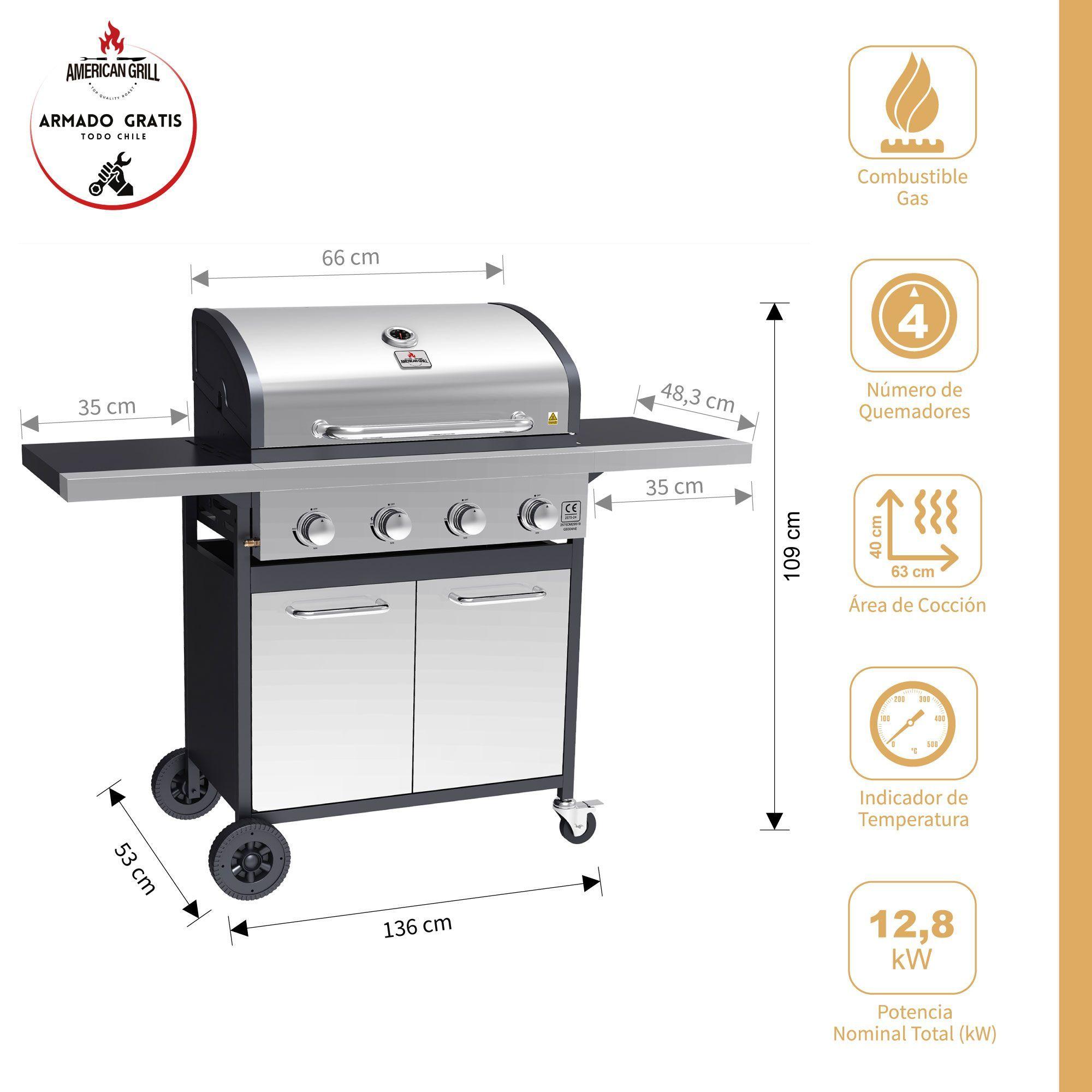 Set Parrilla a Gas 4 Quemadores New York Inox + Funda-1