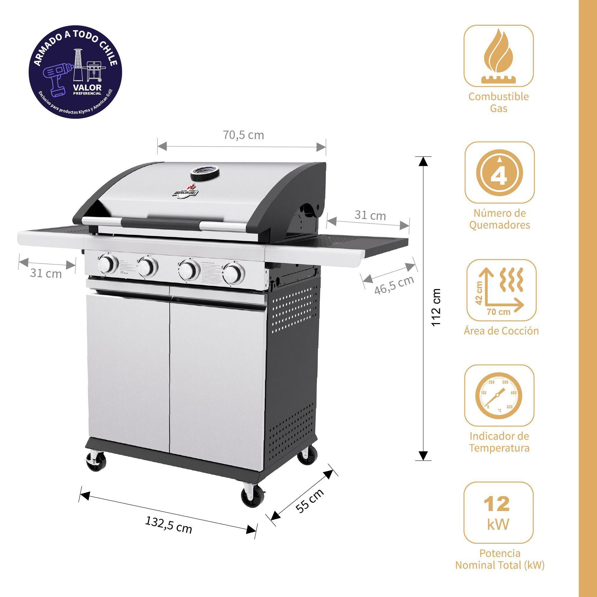 Set Parrilla a Gas 4 Quemadores New York Inox + Funda L-1
