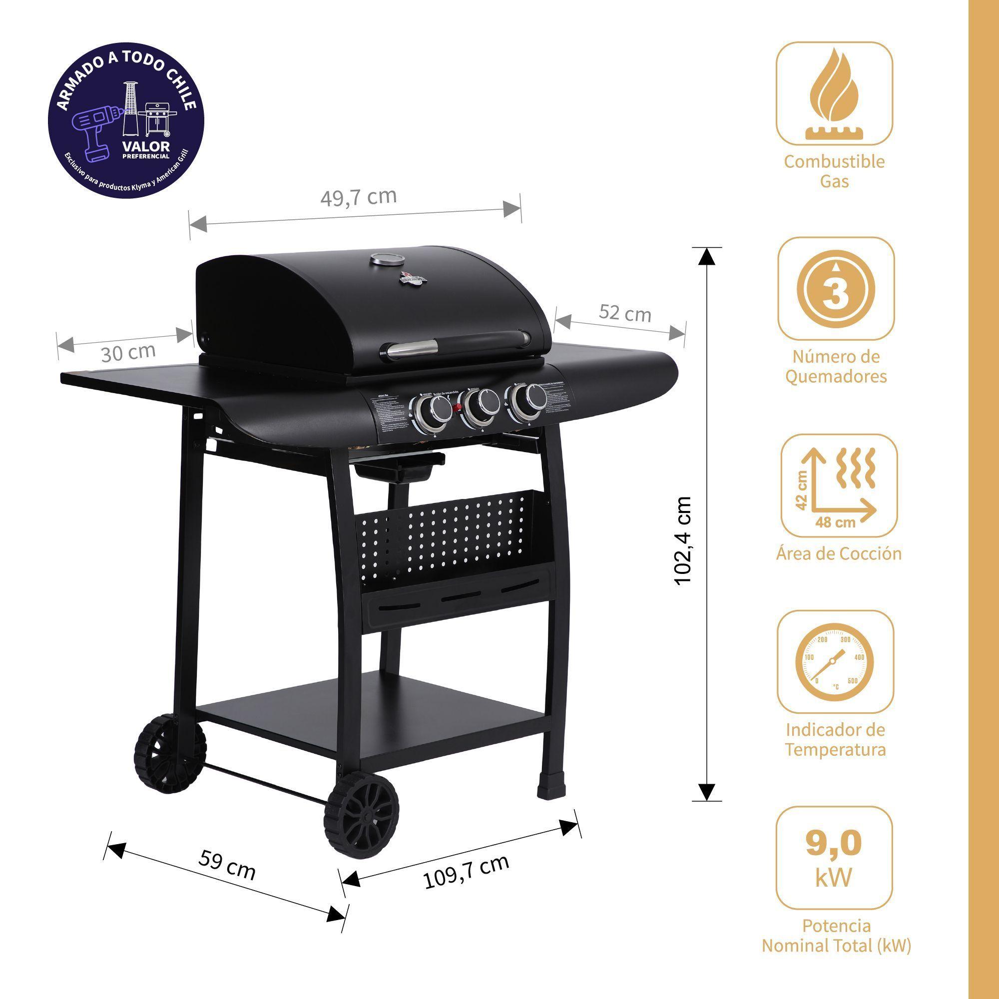 Set Parrilla a Gas 3 Quemadores Kansas Black + Funda M-1