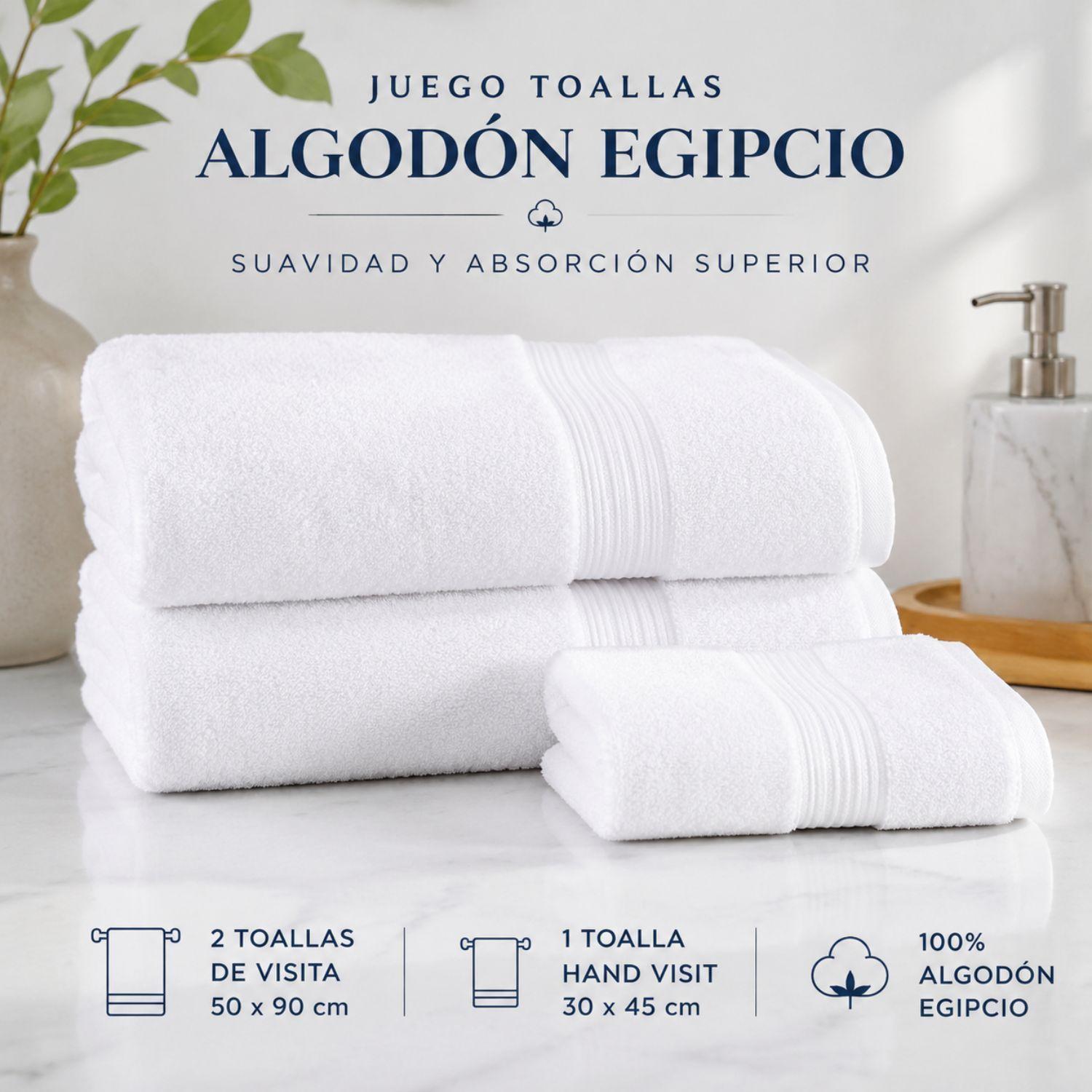 Juego Toallas Algodón Egipcio 1 Mano y 2 Mano Visita Blanca-5