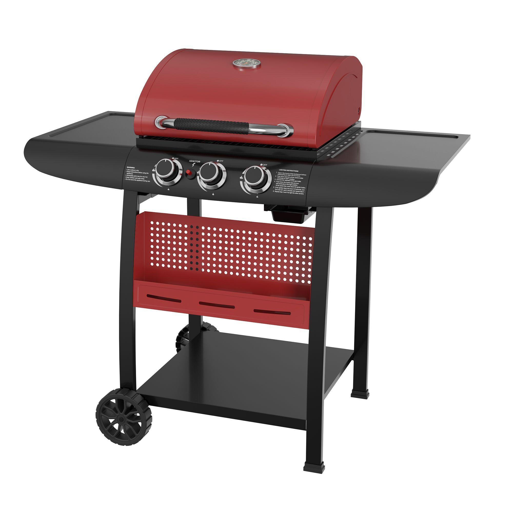 Set Parrilla a Gas 3 Quemadores Kansas Red Funda + S-4