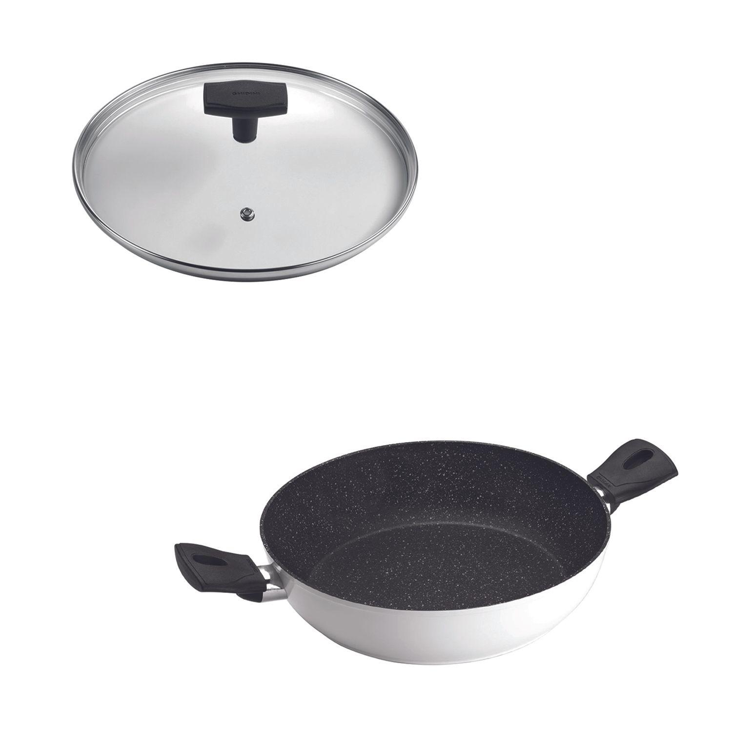 SET Wok 2 Asas 28cm  Antiadherente Blanco con Tapa Daily-0