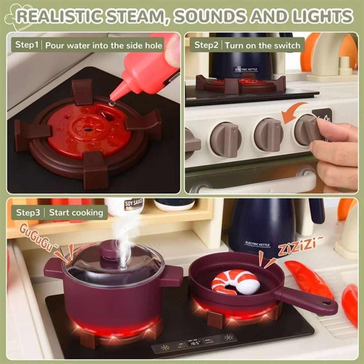 Set Juego Juguete Cocina Con Luz, Sonido Y Vapor 88 Piezas 93.5 cms -6