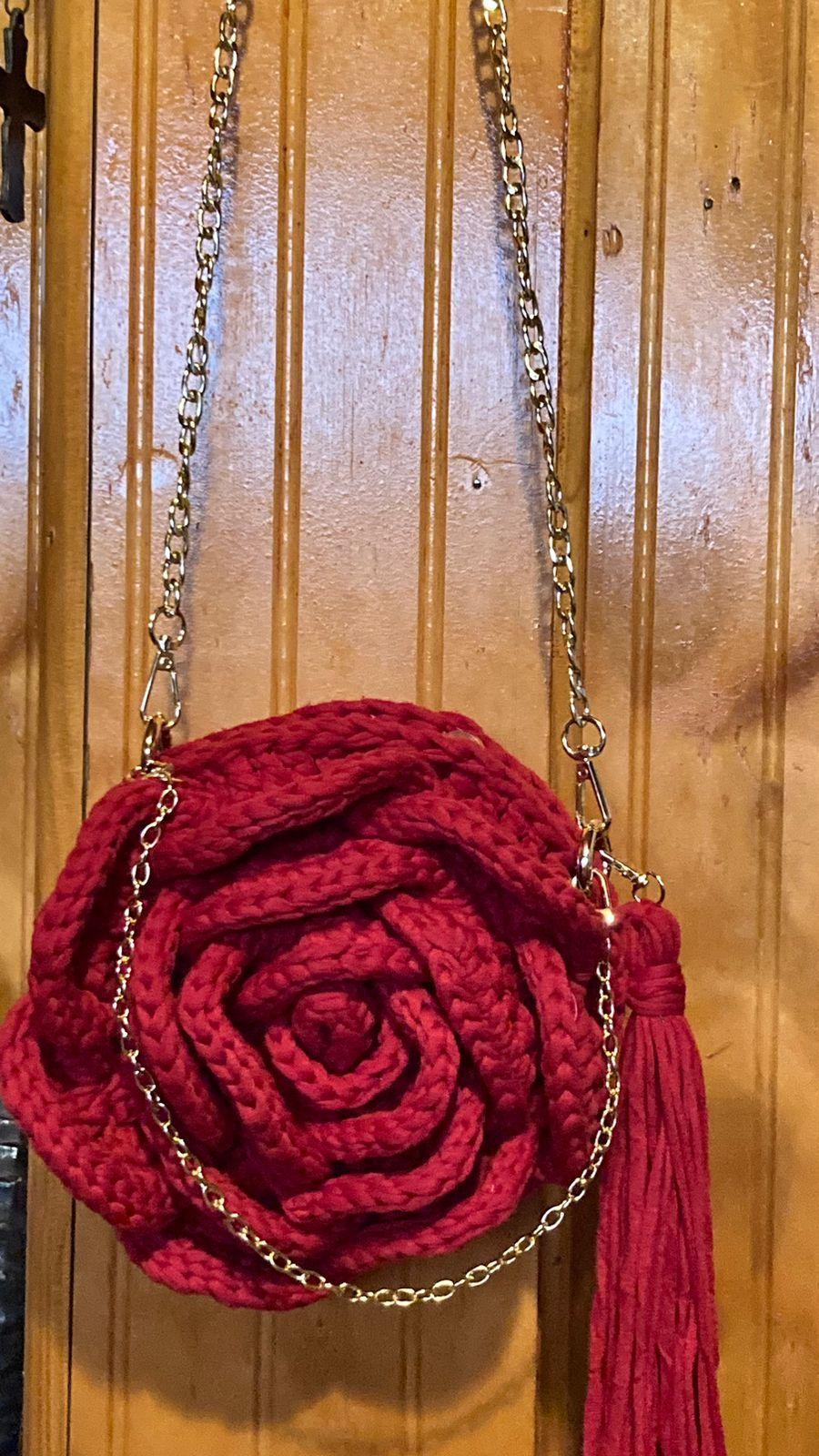 Bandolera  Flor, pequeña,  tejida  mano-3