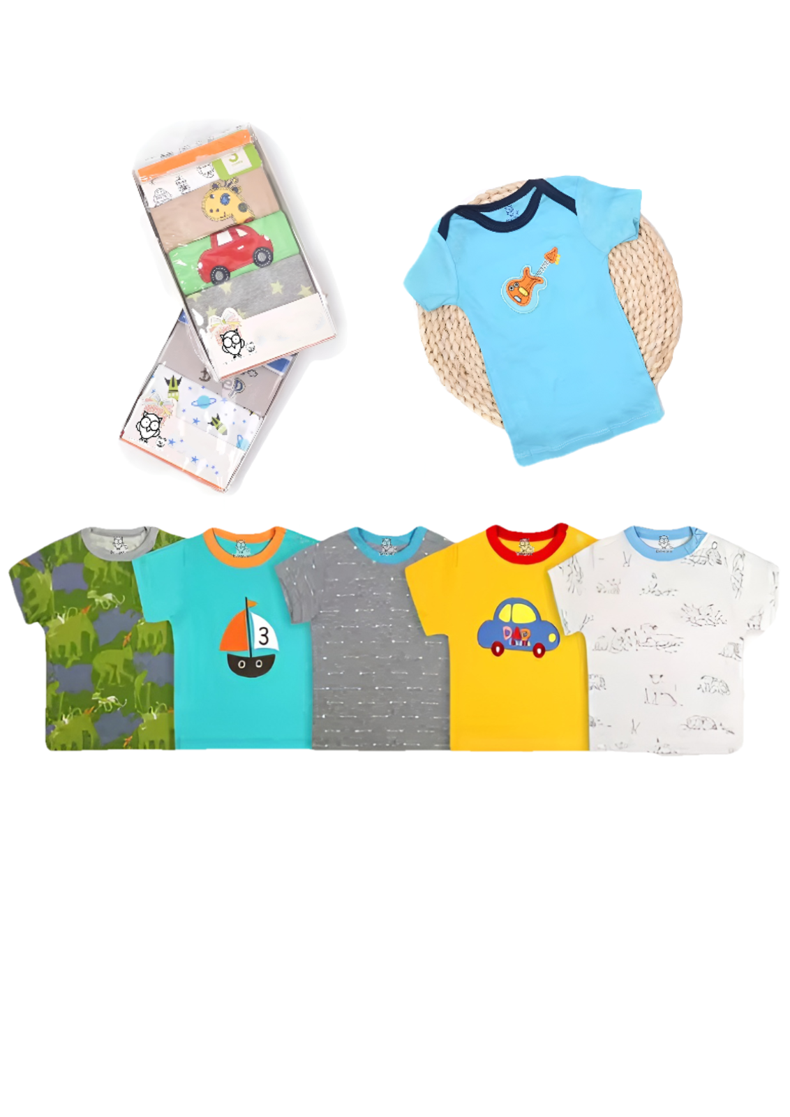Pack 5 Poleras Manga Corta Algodon Bebe Surtido Niño Bebepelu-0
