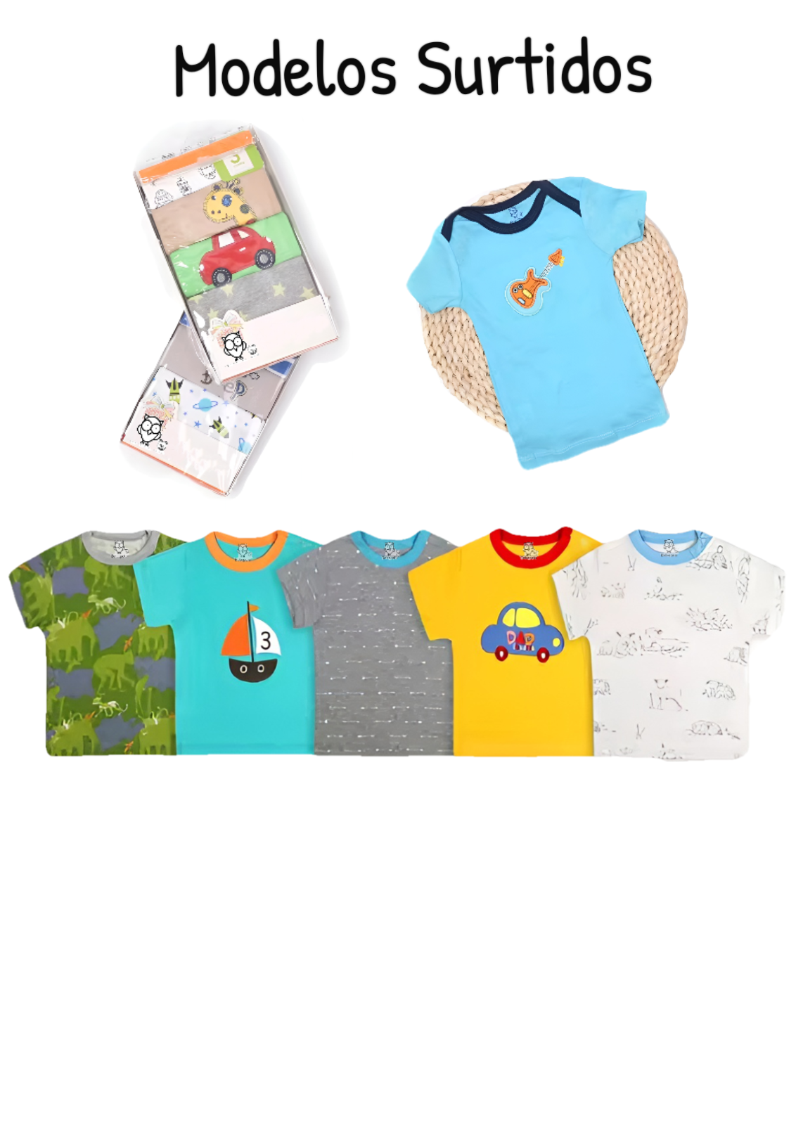 Pack 5 Poleras Manga Corta Algodon Bebe Surtido Niño Bebepelu-3