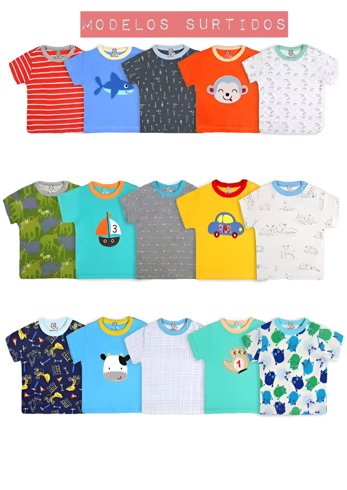 Pack 5 Poleras Manga Corta Algodon Bebe Surtido Niño Bebepelu-4