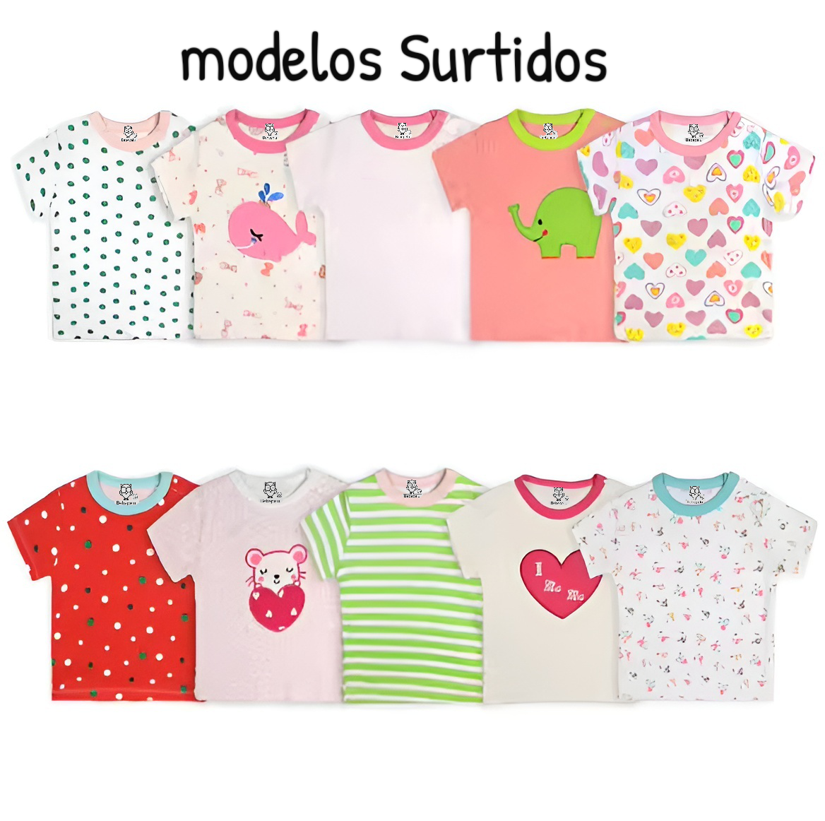 Pack 5 Poleras Manga Corta Bebe Algodón Surtido Niña Bebepelu-1