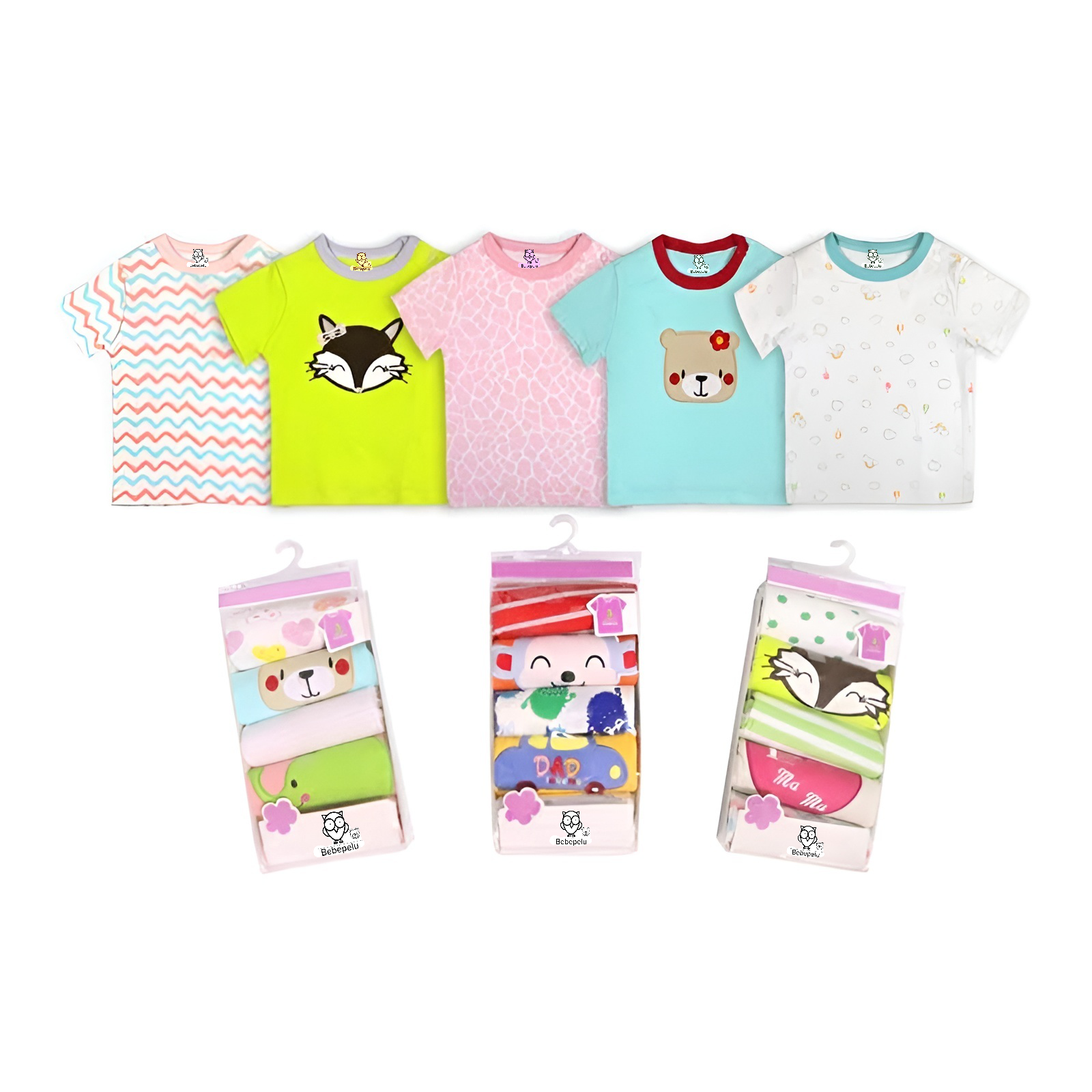 Pack 5 Poleras Manga Corta Bebe Algodón Surtido Niña Bebepelu-3