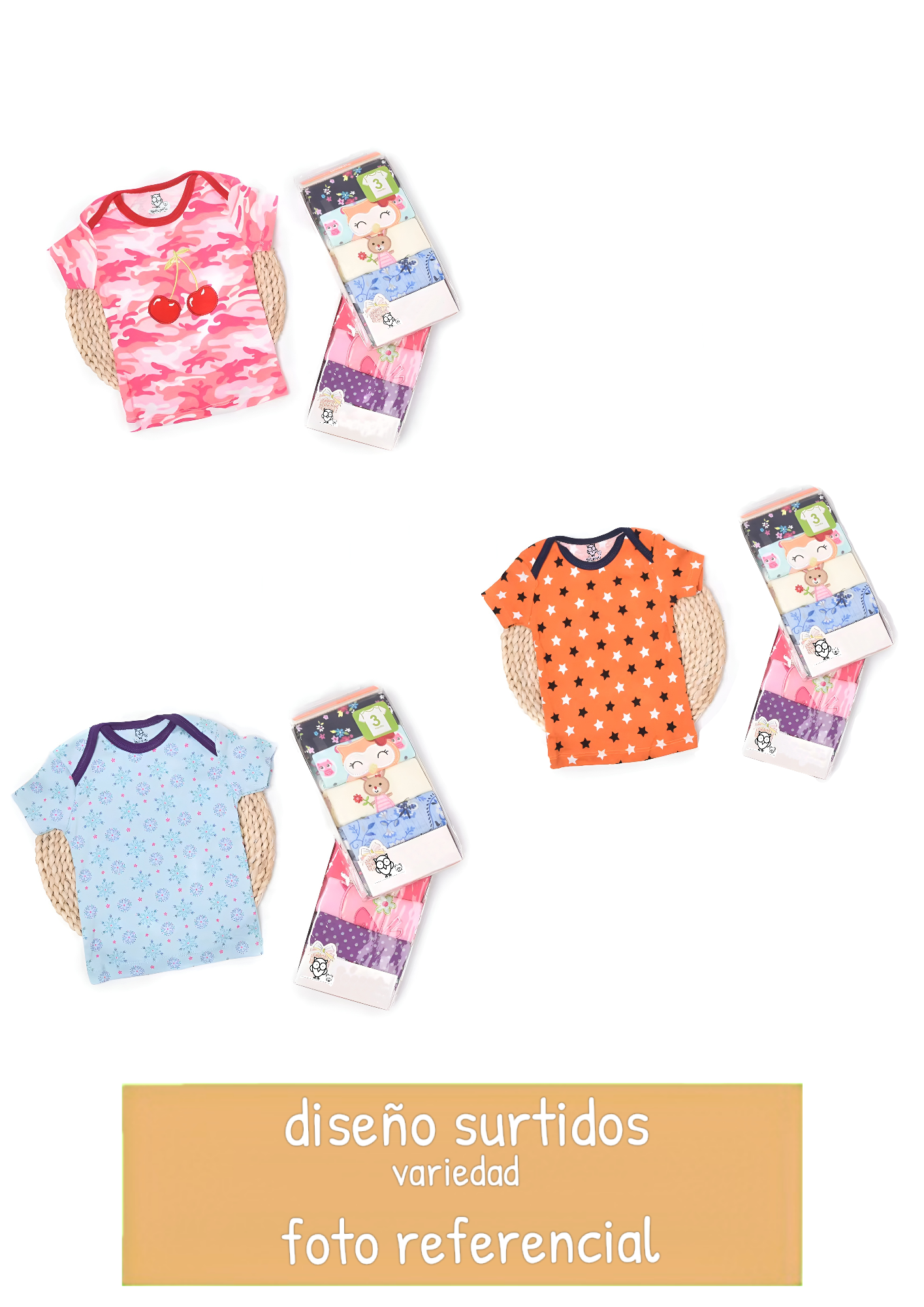 Pack 5 Poleras Manga Corta Bebe Algodón Surtido Niña Bebepelu-4