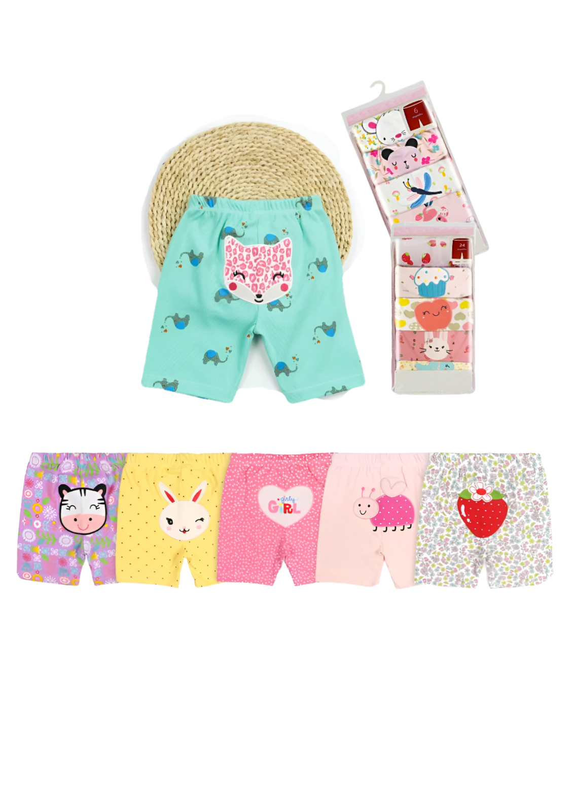 Pack 5 Shorts Pantalones Cortos Algodón Surtidos Niña Bebepelu-0
