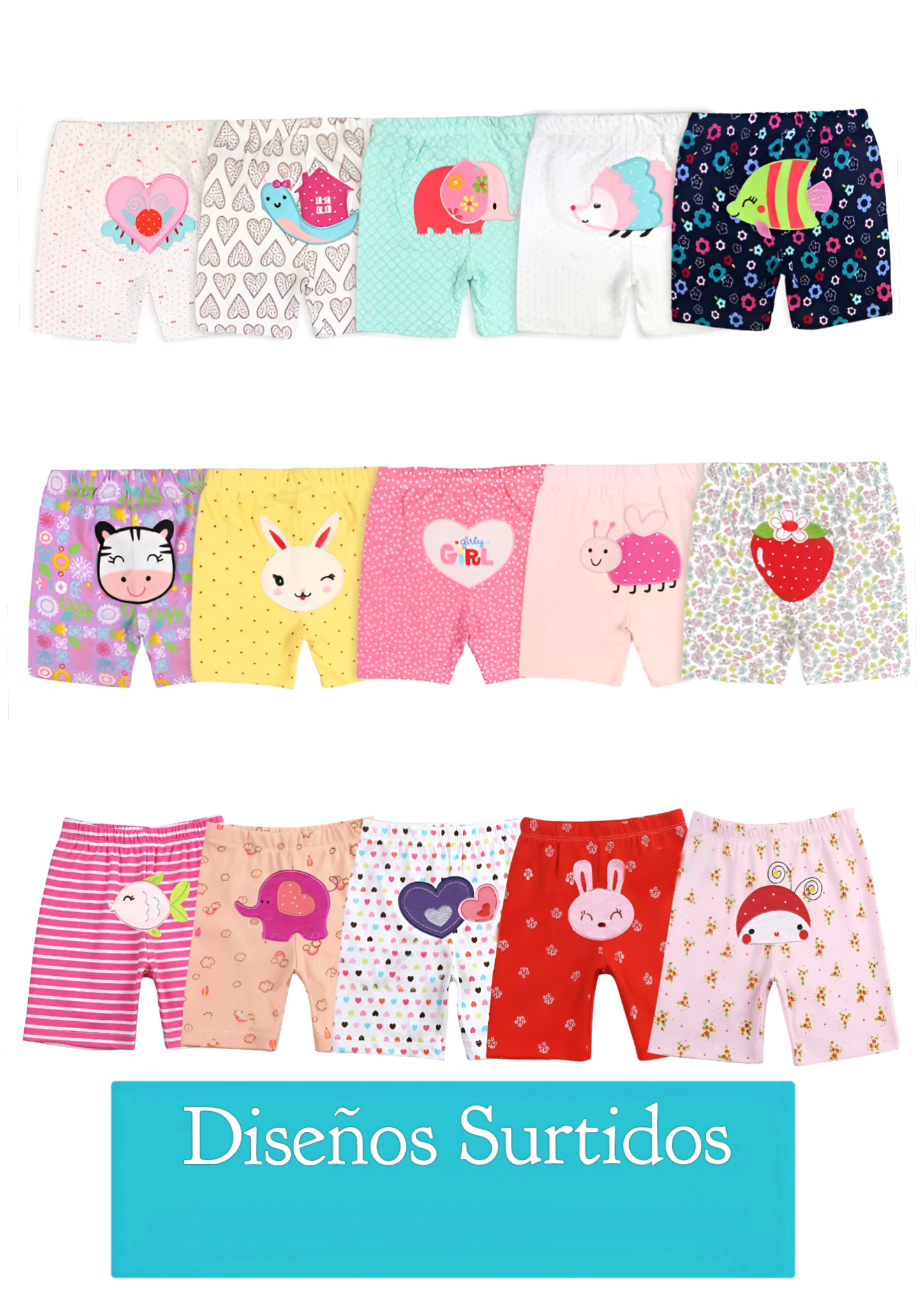 Pack 5 Shorts Pantalones Cortos Algodón Surtidos Niña Bebepelu-3