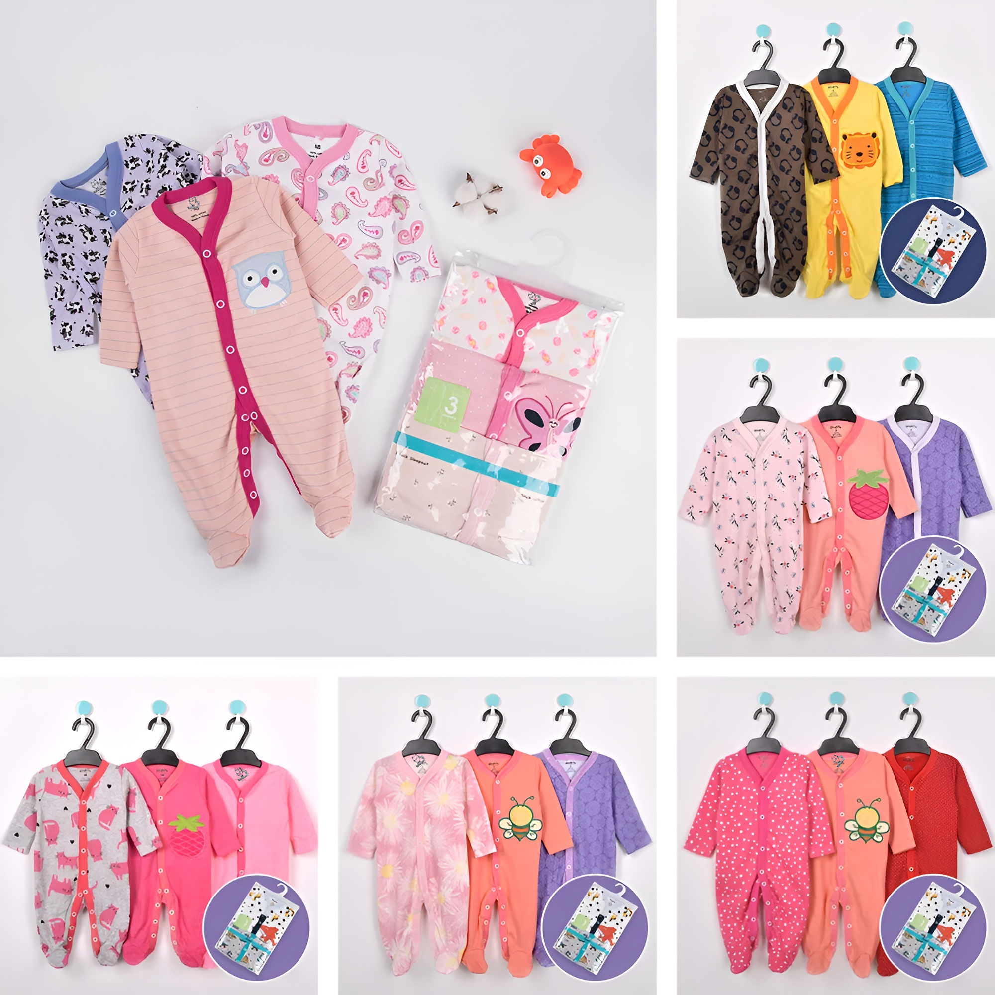 Pack 3 Osito Enterito Pijama Bebe 100% Surtido Niña Algodon Bebepelu-2