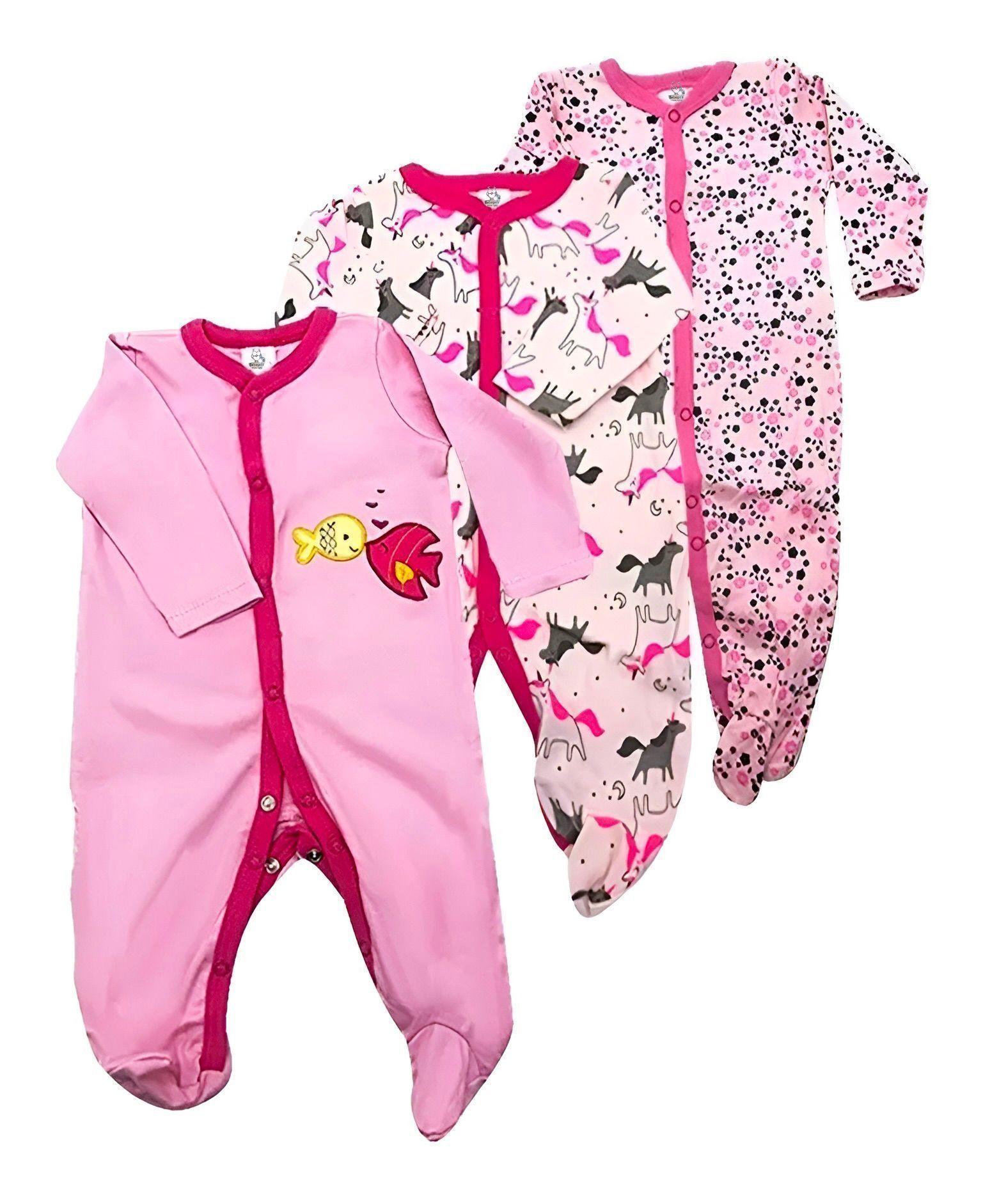 Pack 3 Osito Enterito Pijama Bebe 100% Surtido Niña Algodon Bebepelu-5
