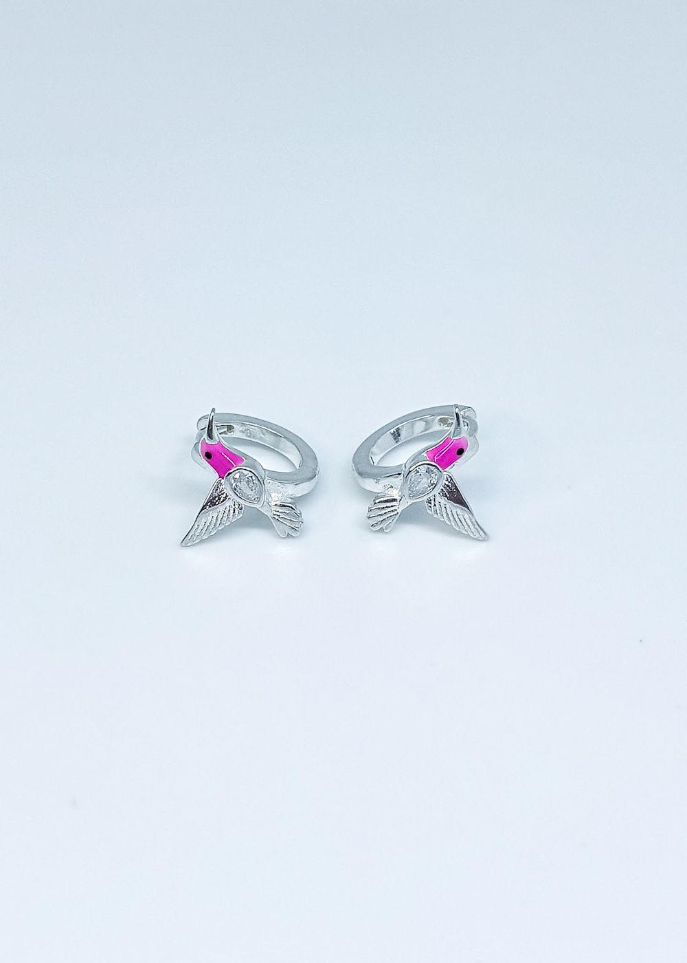 Aros argollas Huggies de colibrí plata italiana 925-4