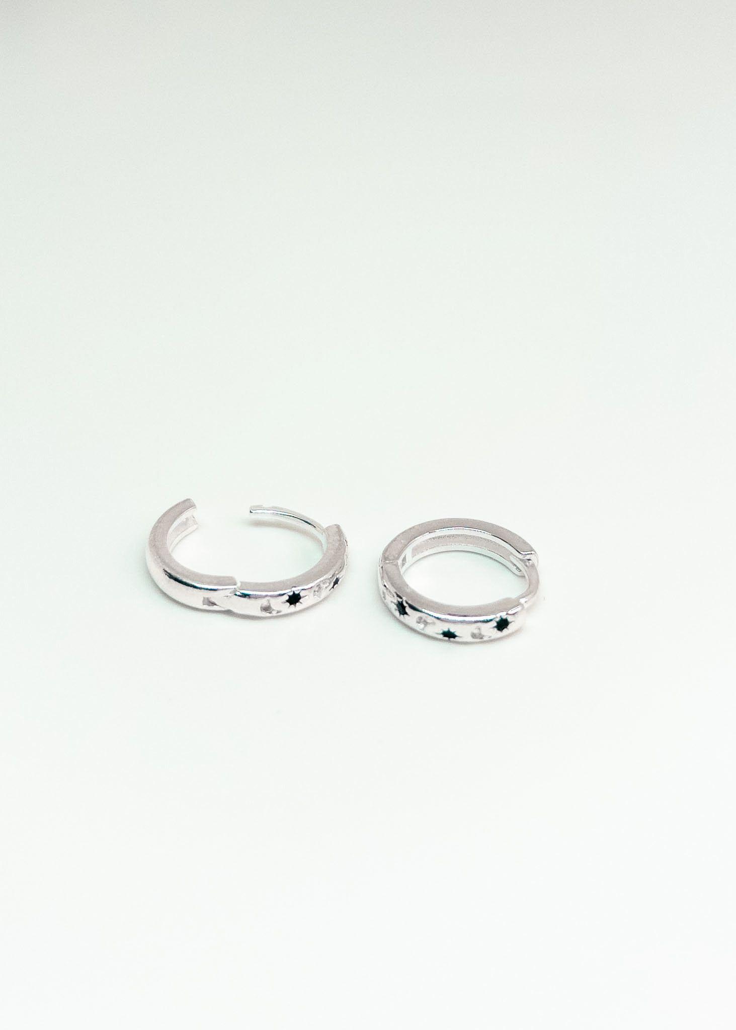 Aros Argollas Huggies con Estrellas y Lunas en Plata Italiana 925-2