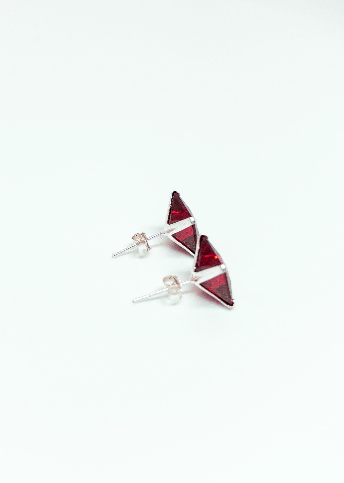Aros Cuadrados con Circón Rojo en Plata Italiana 925-4