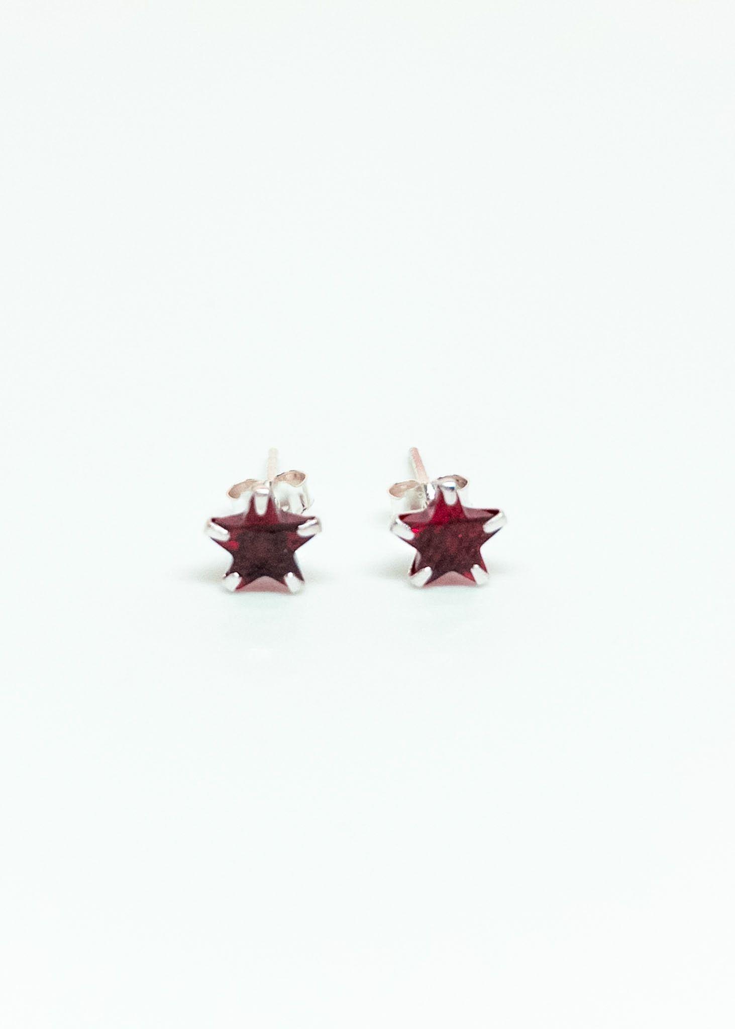 Aros Estrellas Circón Rojo en Plata Italiana 925-2