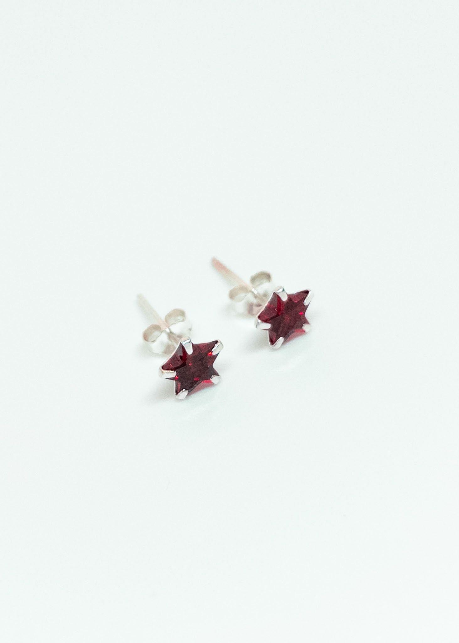 Aros Estrellas Circón Rojo en Plata Italiana 925-3