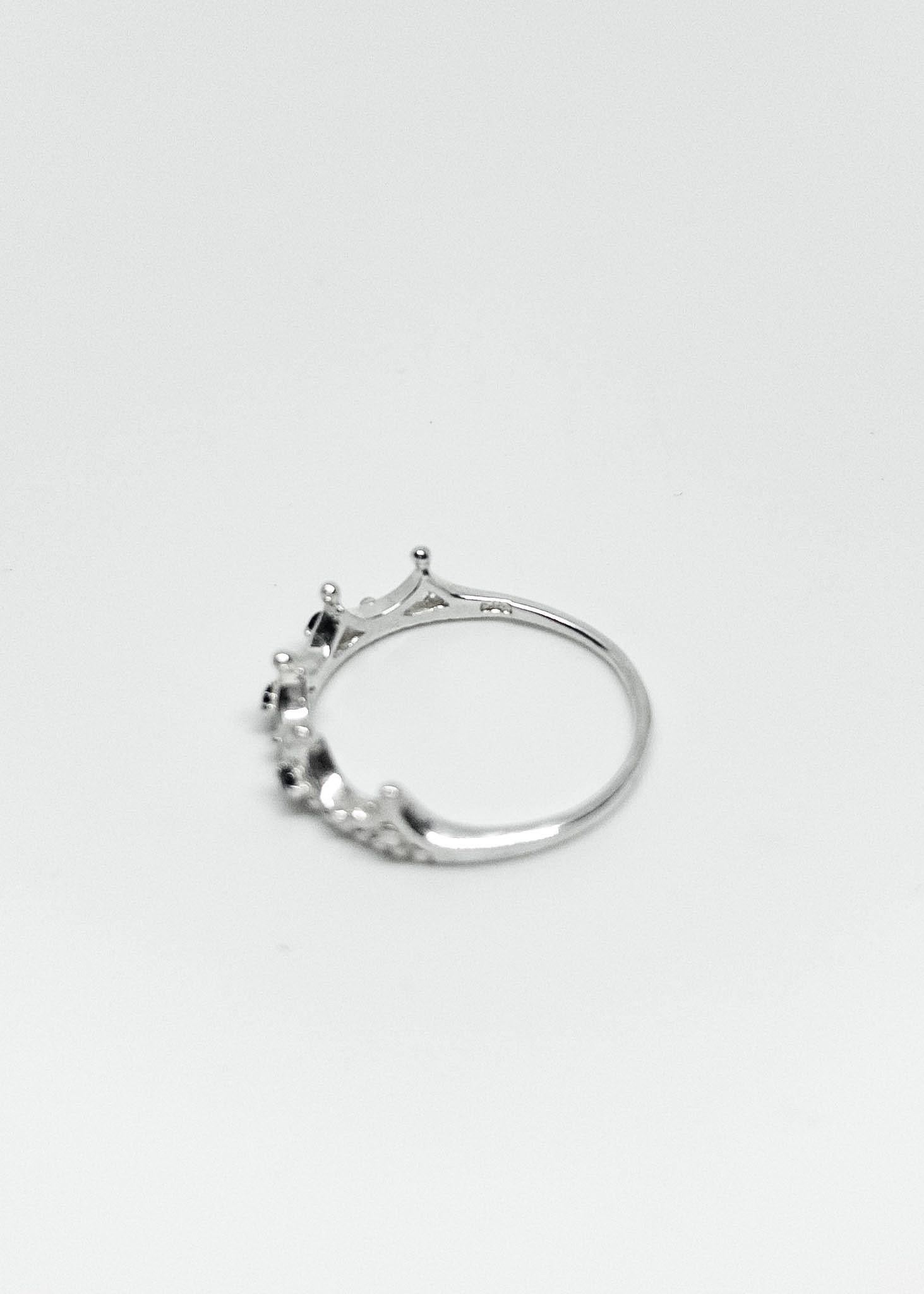 Anillo Corona con Circones Negros en Plata Italiana 925-2