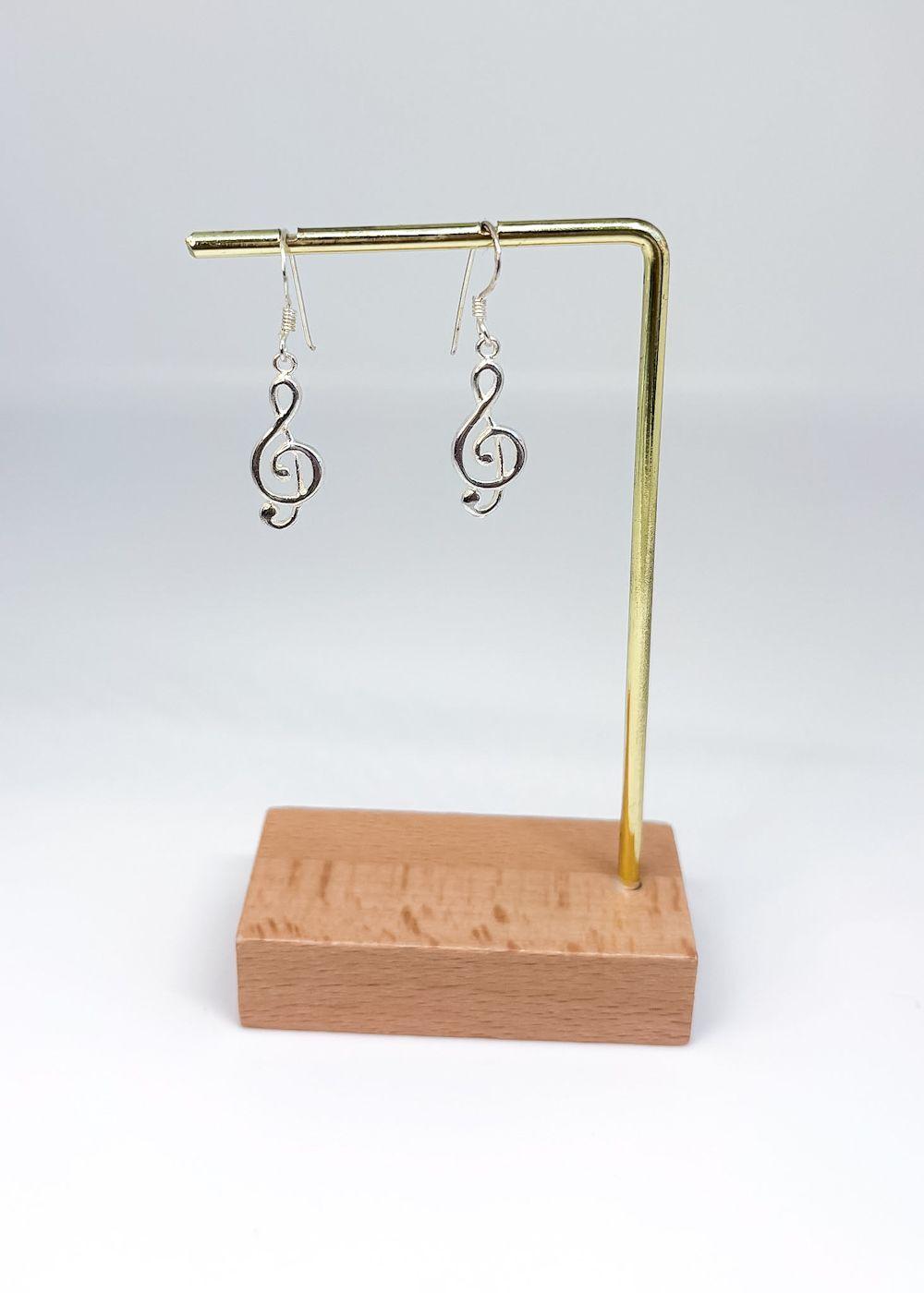 Aros colgantes llave de sol musical plata italiana 925-2