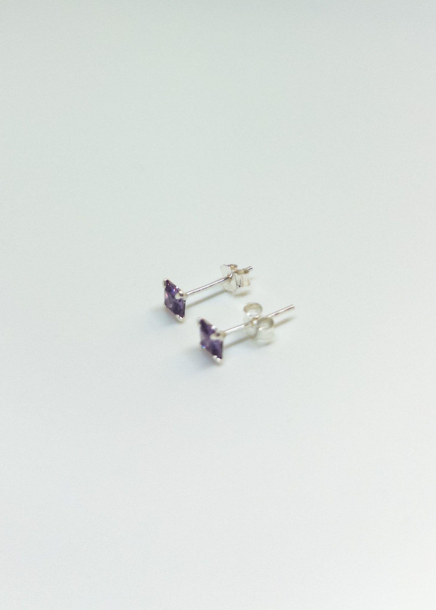 Aros Circón Cuadrado Morado en Plata Italiana 925-2