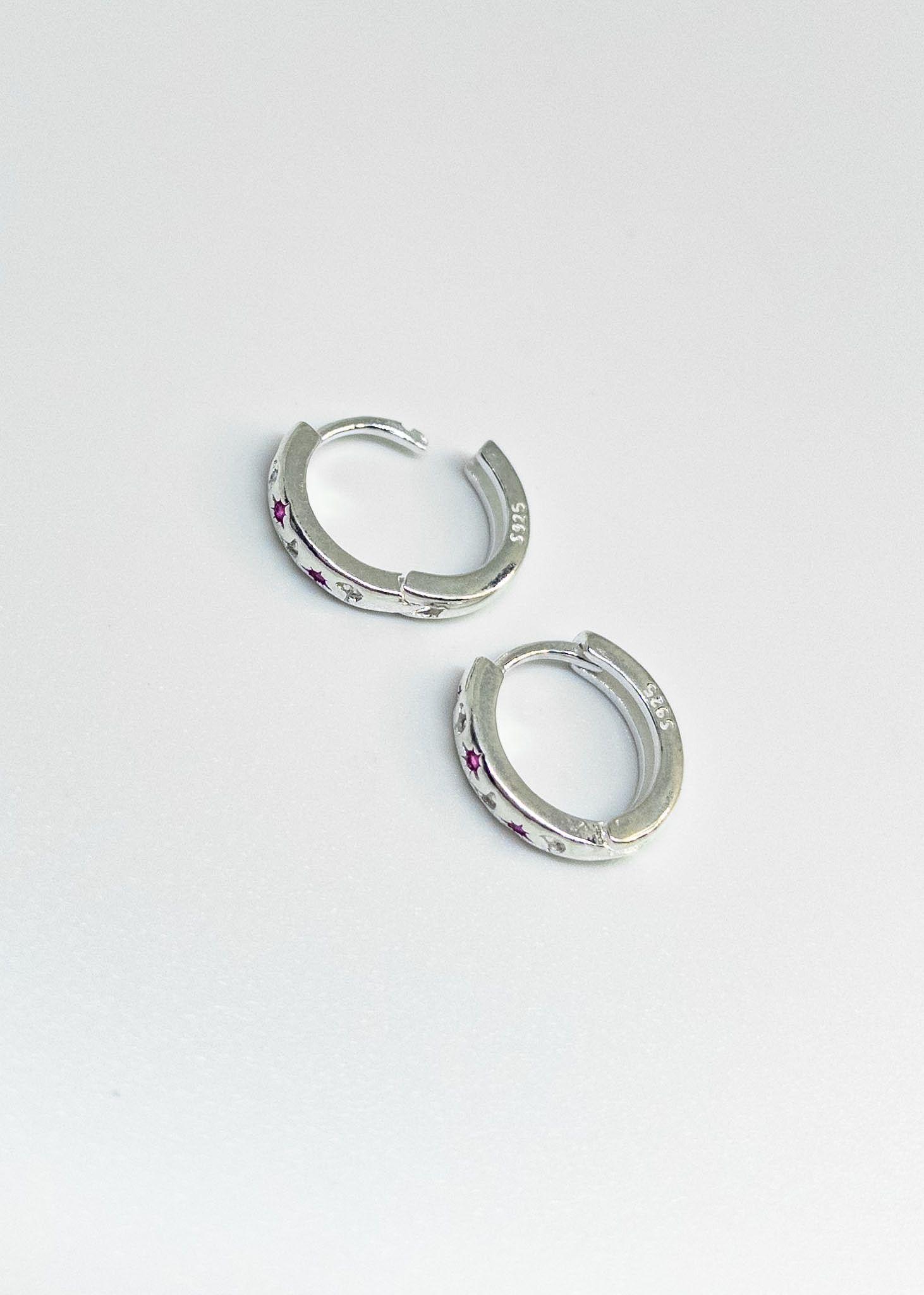 Aros Argollas Huggies Diseño Lunas y Estrellas en Plata Italiana 925-3