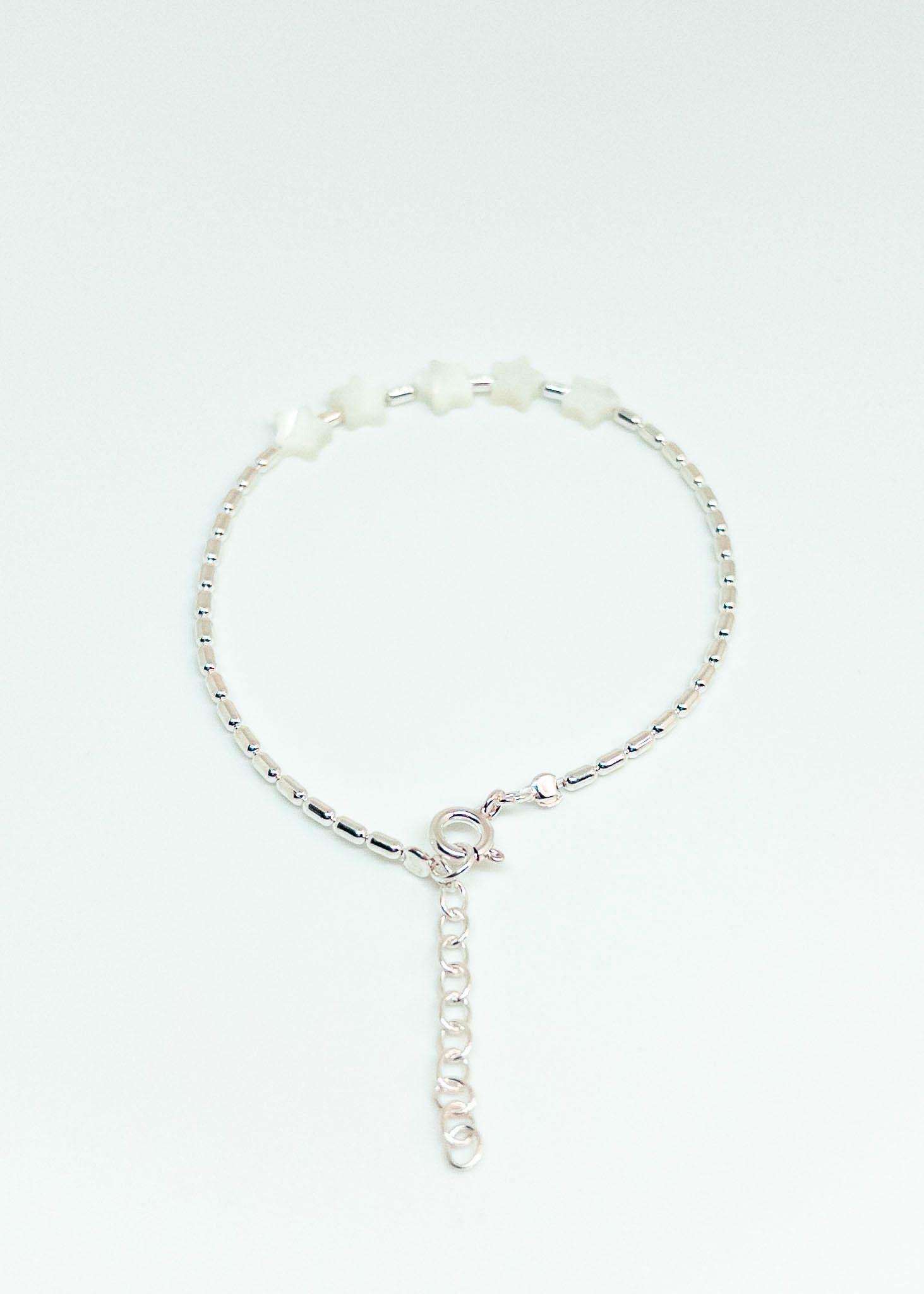 Pulsera con Estrellas de Nácar y Mostacillas en Plata Italiana 925-3