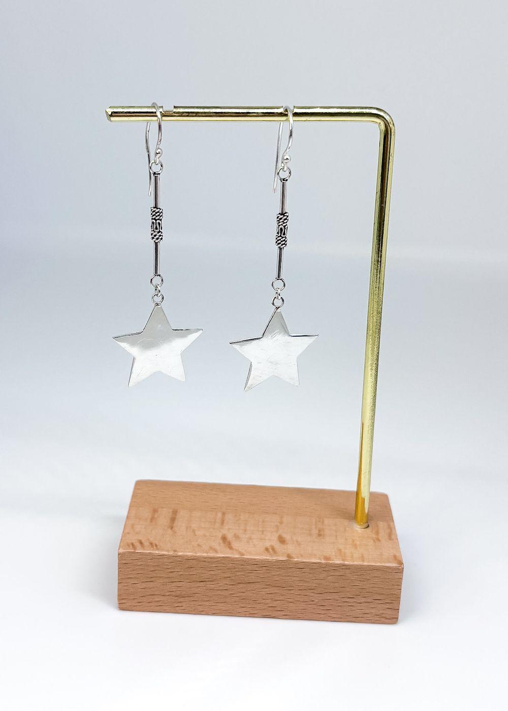 Aros largos estrellas balí en plata envejecida italiana 925-2