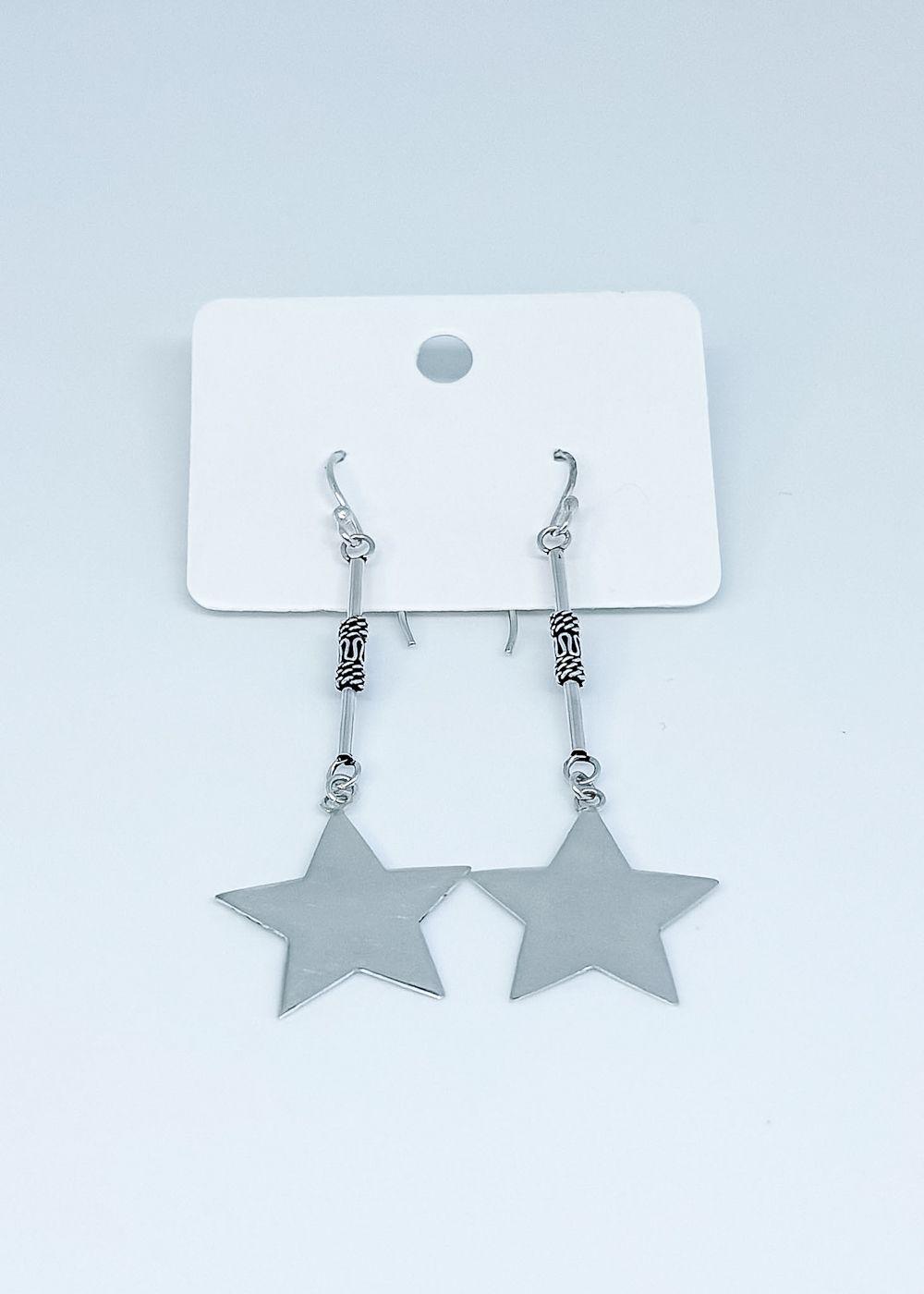 Aros largos estrellas balí en plata envejecida italiana 925-3