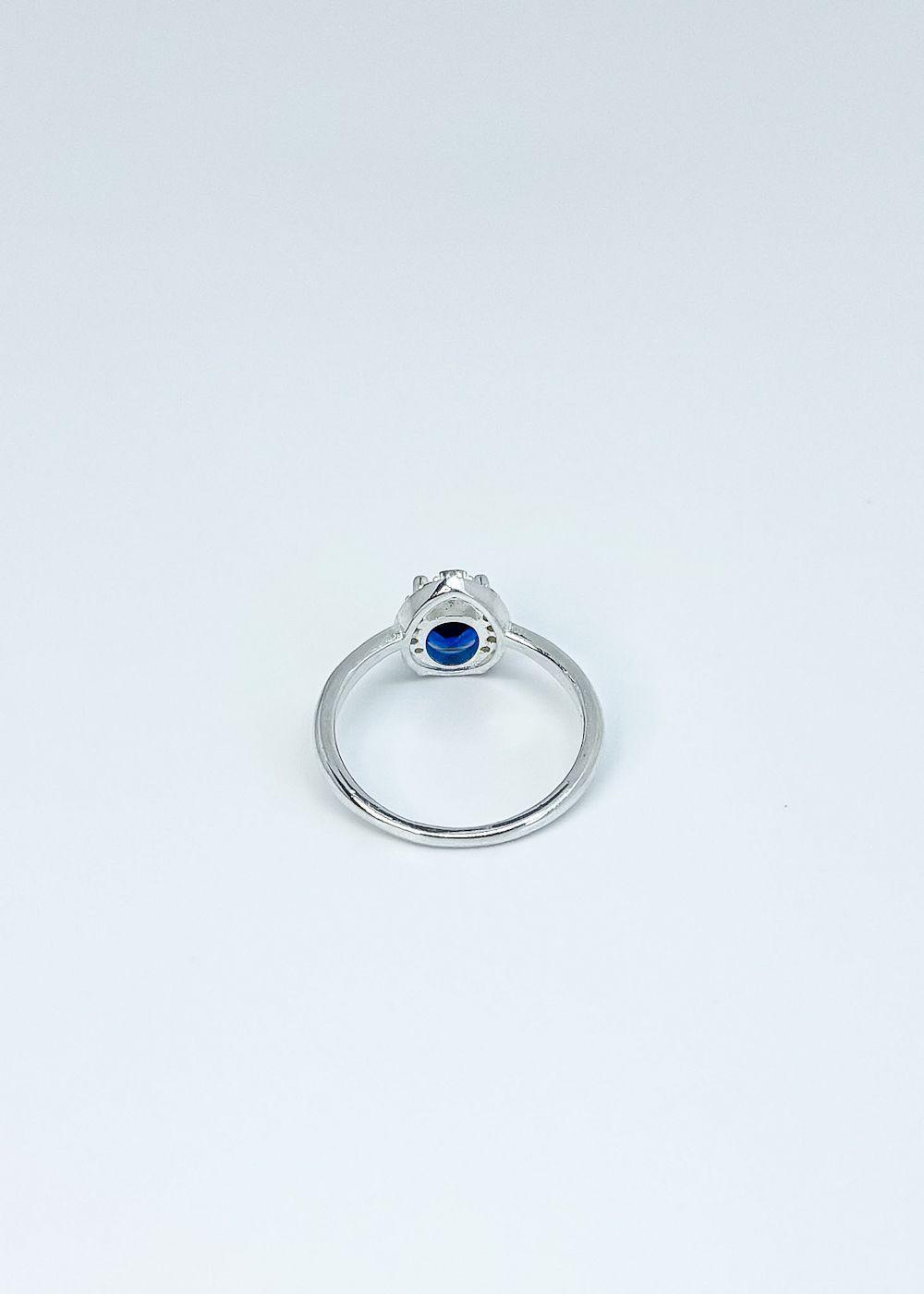 Anillo con circón azul y microcircones en plata italiana 925-3