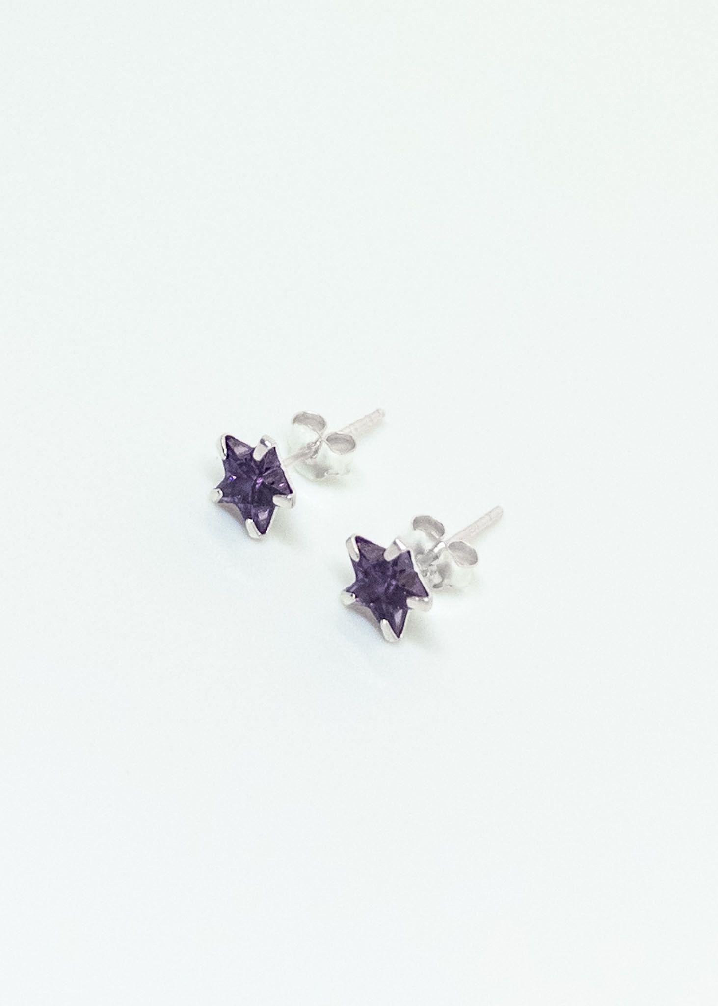 Aros Estrellas Con Circón Morado en Plata Italiana 925-2