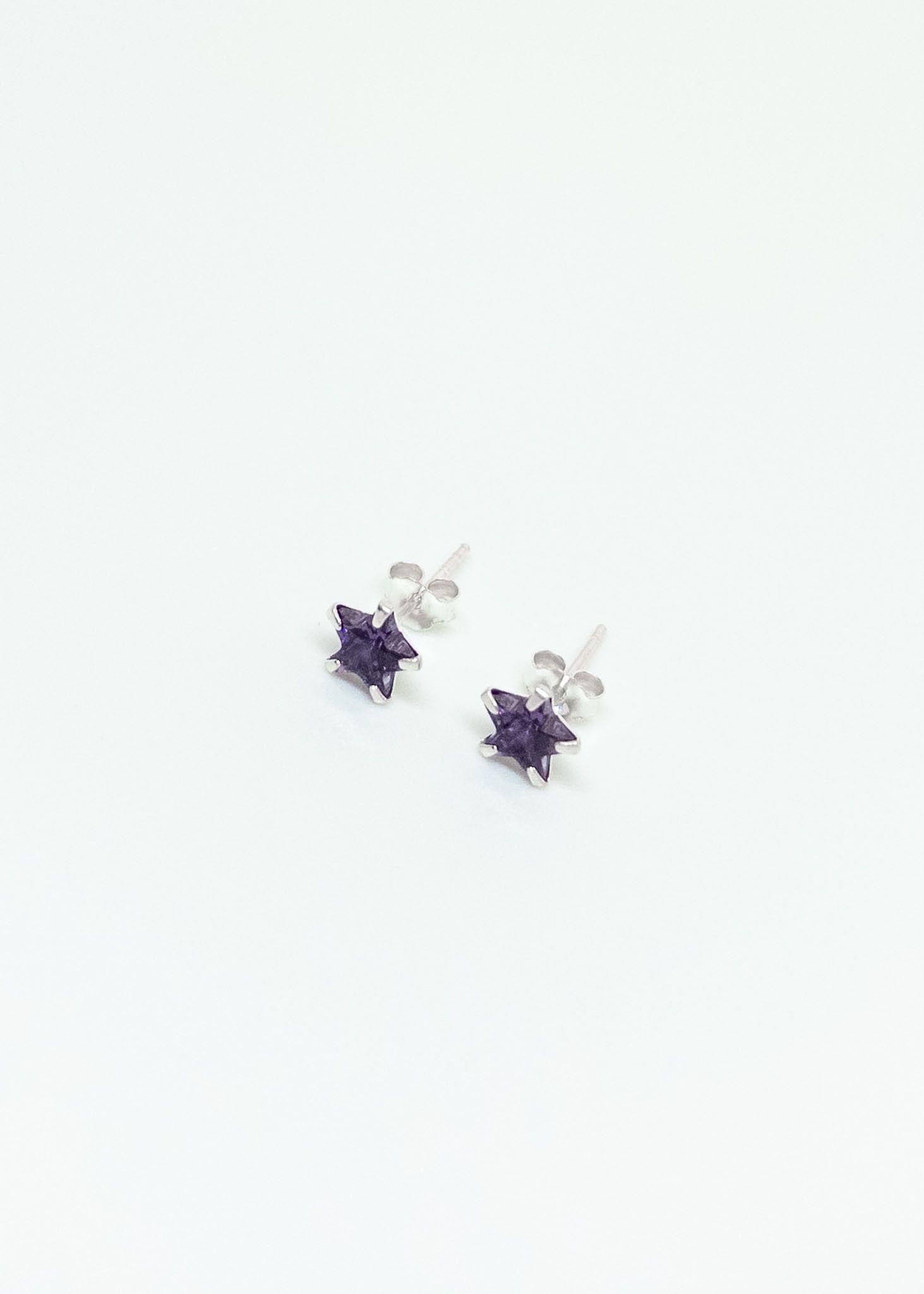 Aros Estrellas Con Circón Morado en Plata Italiana 925-3