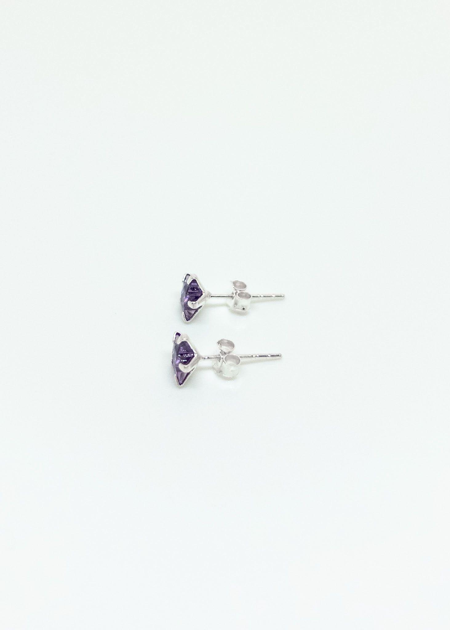 Aros Estrellas Con Circón Morado en Plata Italiana 925-4