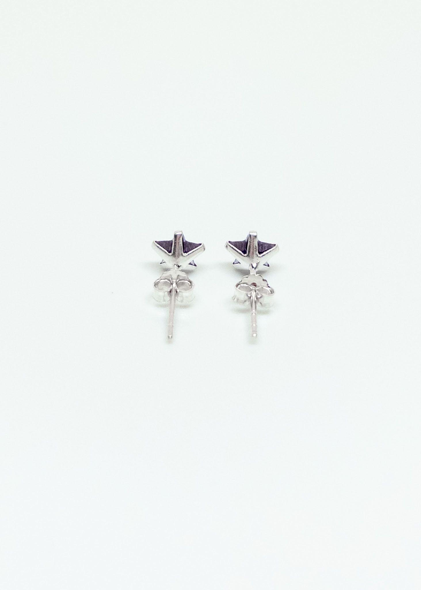 Aros Estrellas Con Circón Morado en Plata Italiana 925-5