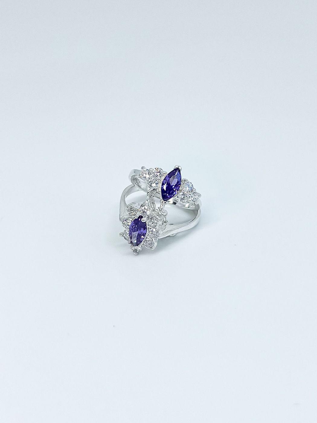 Anillo doble con circón morado en plata italiana 925-2