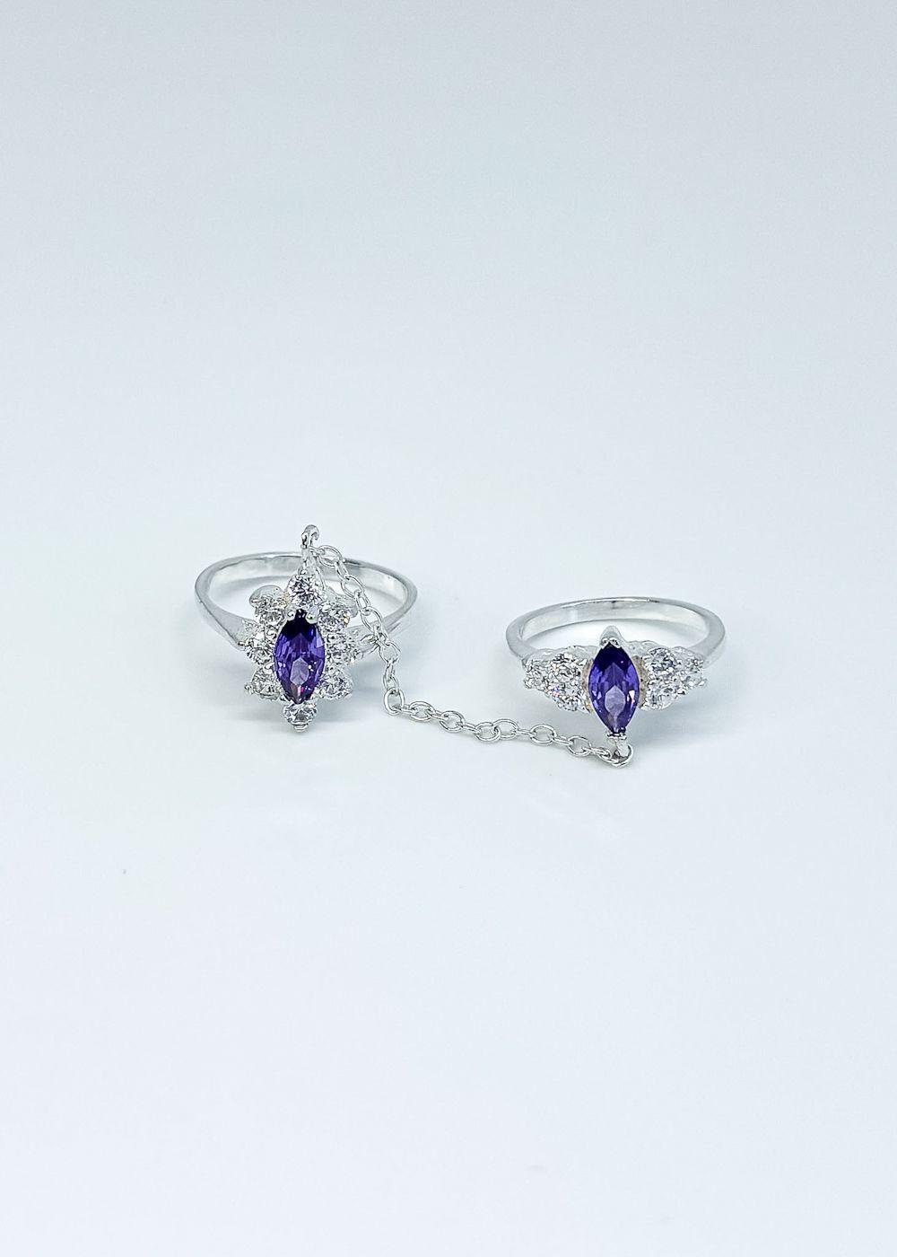 Anillo doble con circón morado en plata italiana 925-4